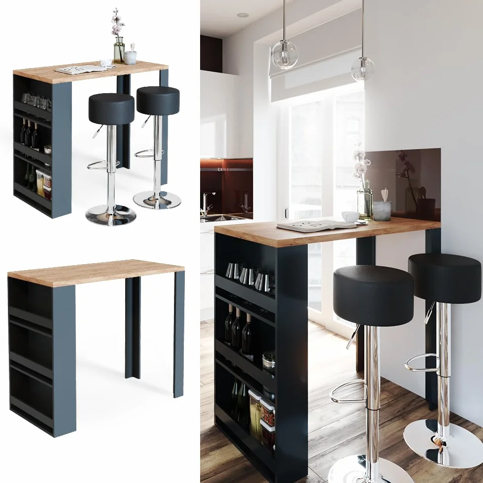 Vicco Mesa de Bar, Roble, 57 x 117 cm, con estantes Abiertos para Guardar Utensilios de Cocina