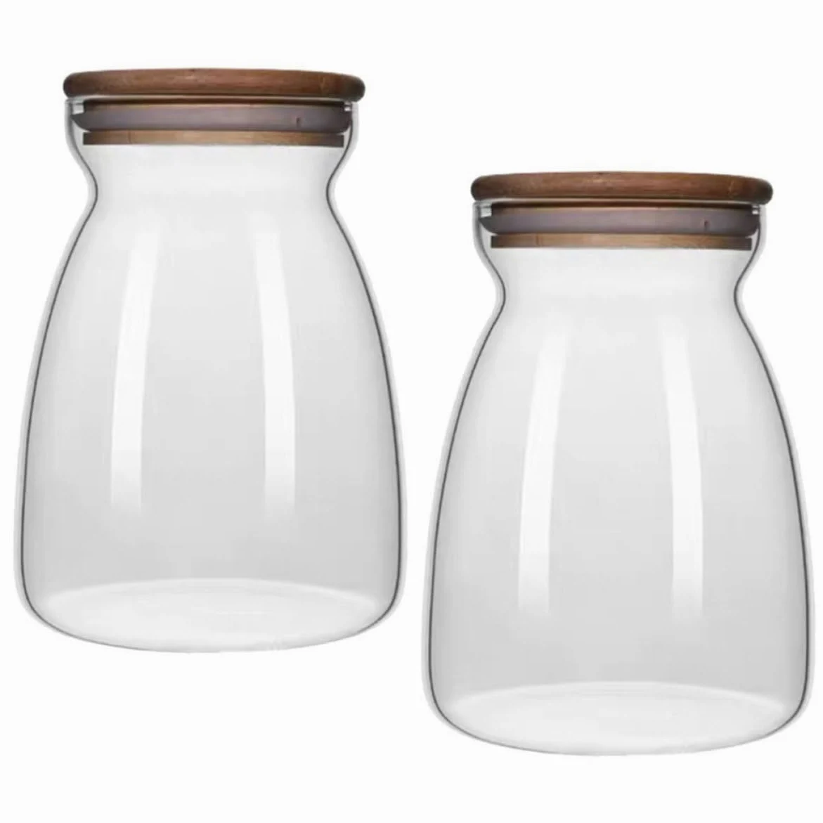 MAGICLULU Recipientes de Vidrio Borosilicato 2 Piezas Tapa de Madera y Silicona Capacidad 1000ml para Almacenamiento de Alimentos y Granos para Escritorio