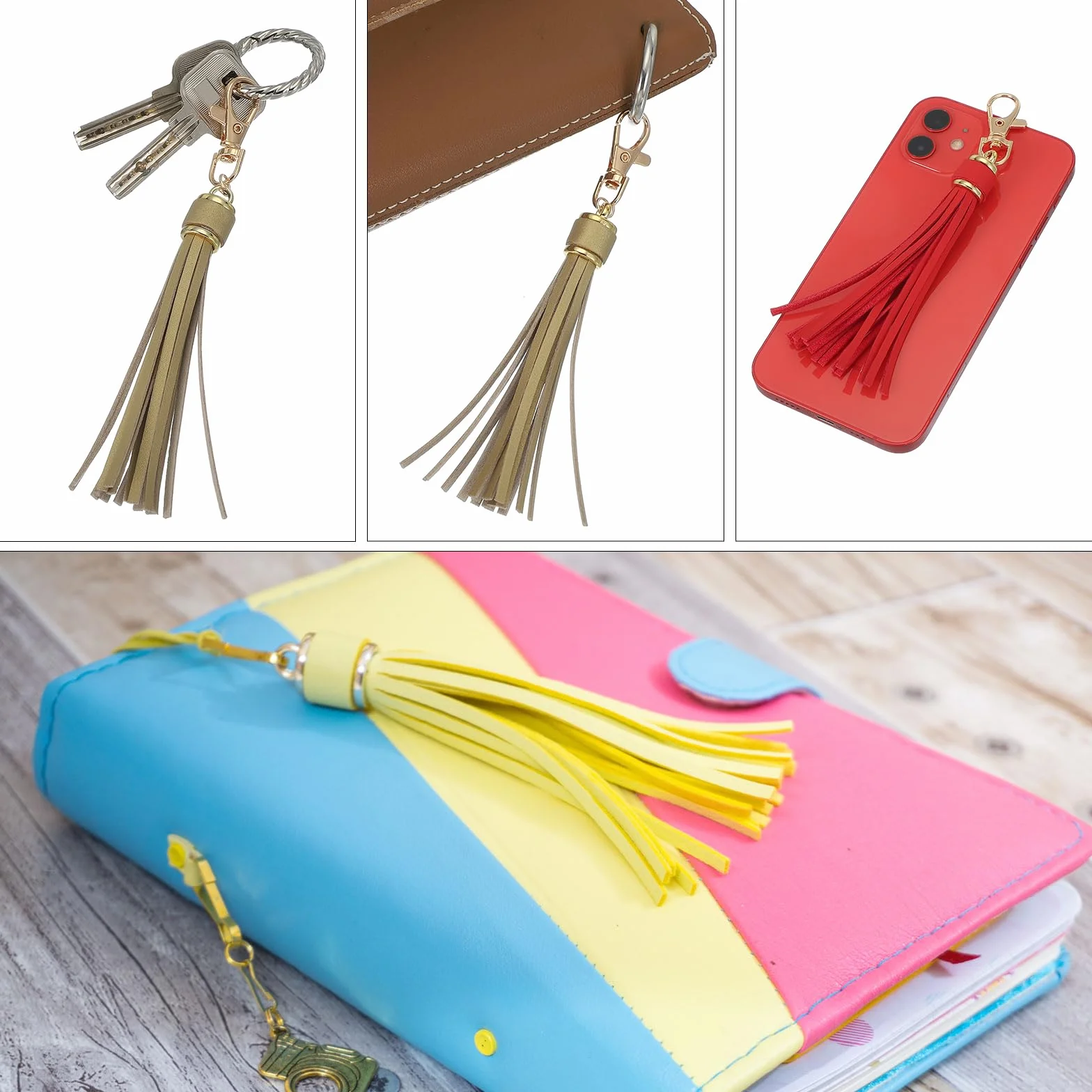 QUARKZMAN 2 Piezas De Borlas De Cuero PU, Llavero De Borla Encanto De 6 Pulgadas con Giratorio De Langosta para Fabricación De Joyería, Bolso Manual, Manualidades DIY, (Negro)