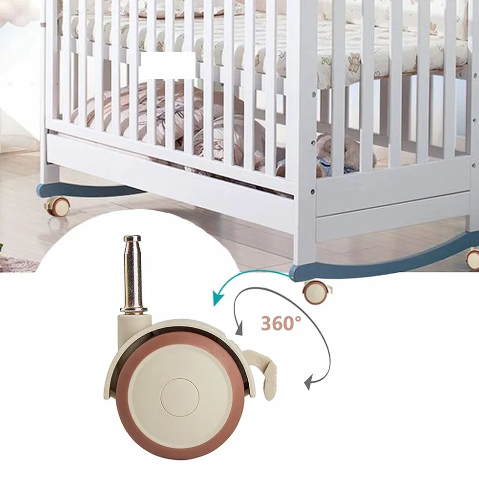 Rueda Universal Cuna de Madera Maciza, Conjunto de Ruedas con Freno para Bebés, Accesorios de Cama 4 Piezas
