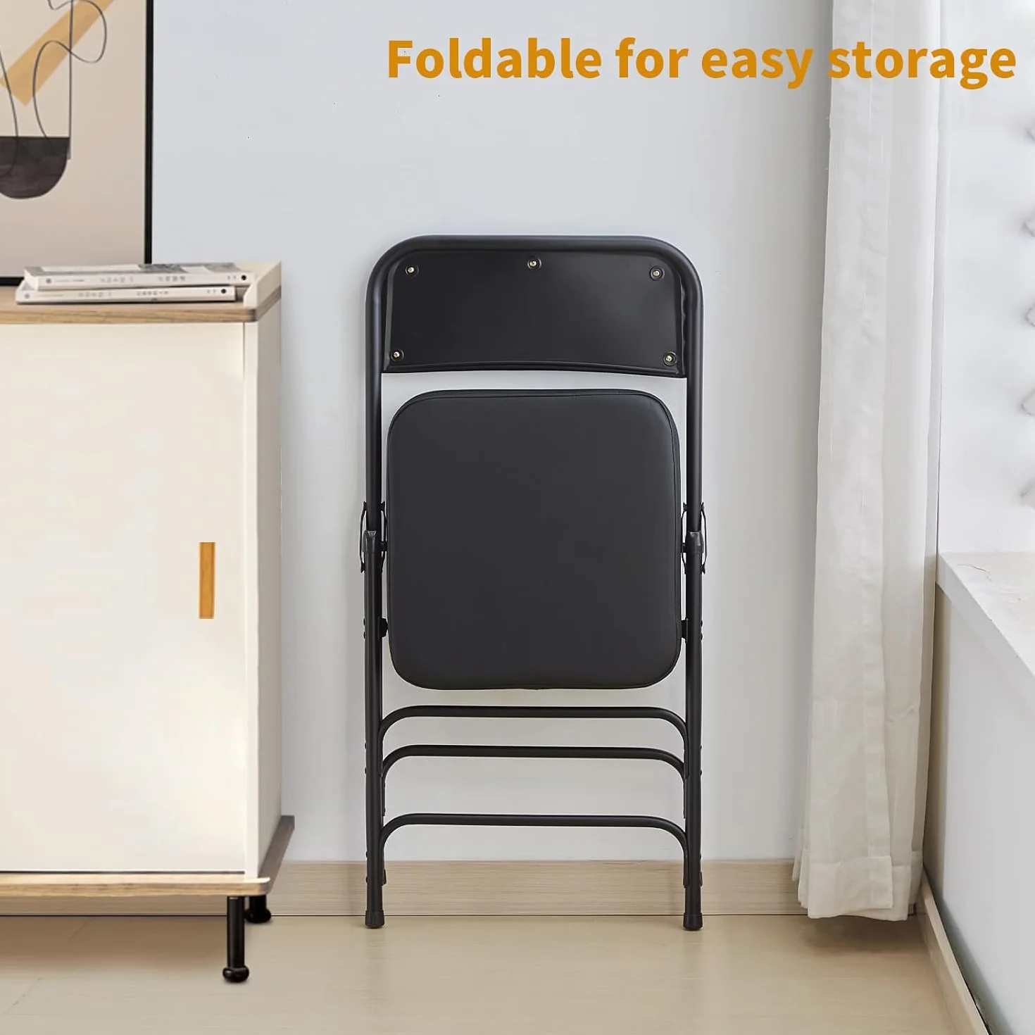 BOOSDEN Silla plegable acolchada, silla plegable con cojín grueso, silla plegable de metal resistente para exteriores e interiores, comedor y fiesta, color negro