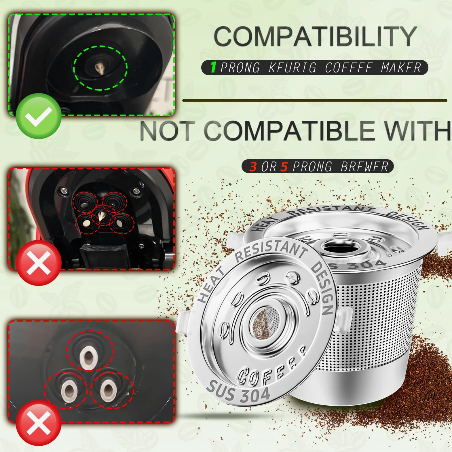 NESSUS Kcups reutilizables de acero inoxidable para Keurig 1.0, cápsulas de metal para keurig, cápsulas recargables con asas resistentes al calor y cuchara de café, sin BPA, paquete de 4