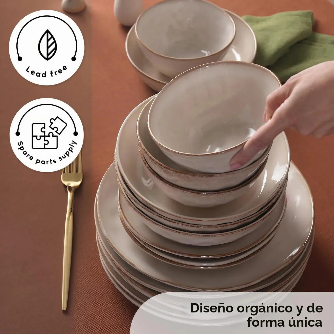 Karaca Aria - Juego de vajilla de cerámica de 24 piezas, juego de platos y cuencos para 6 personas, vajilla de esmalte reactivo con platos laterales y llanos, cuencos para pasta/cereal/sopa (beige)