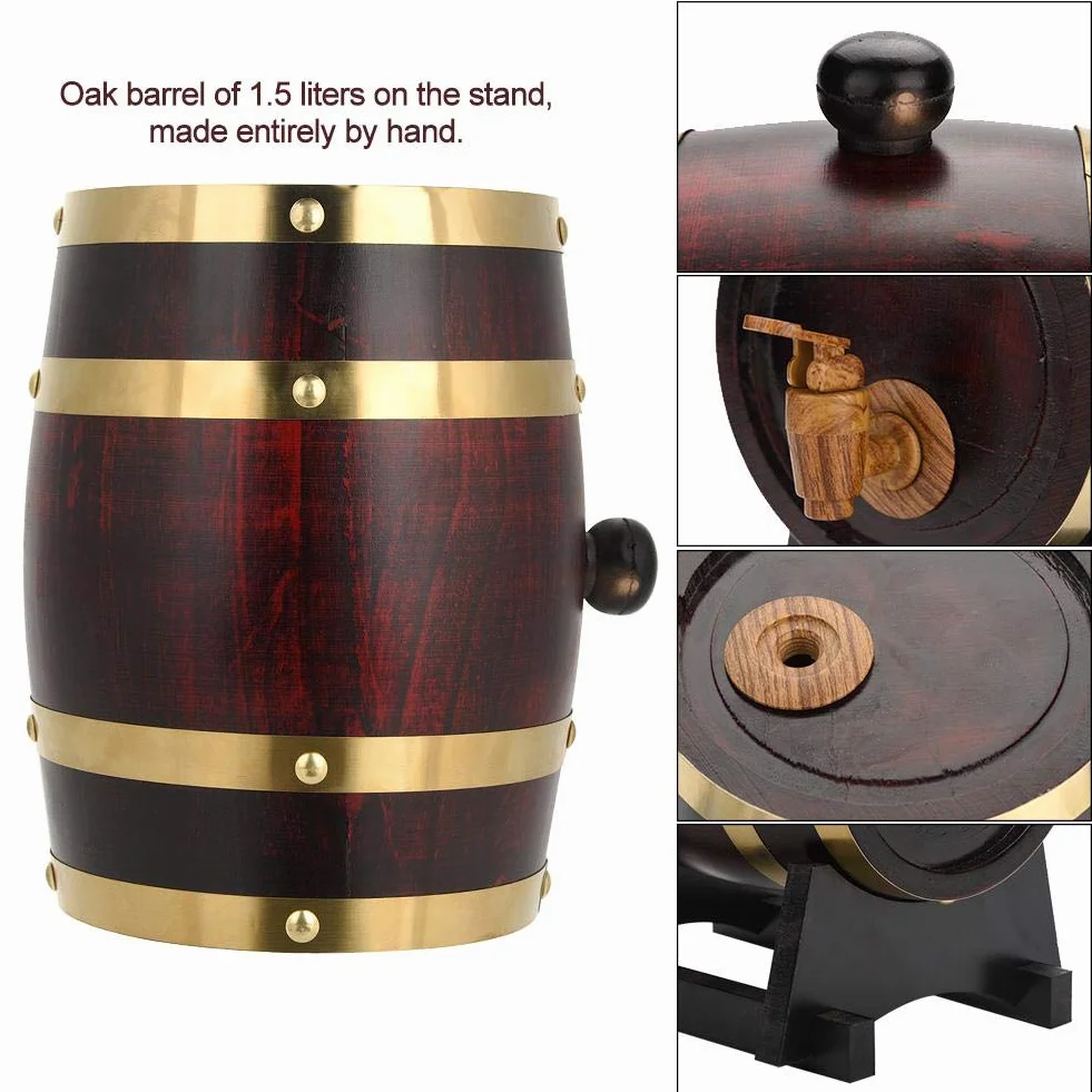 Barril de Vino de Madera de Roble, Barril de Puerto de Madera Retro, Revestimiento de Papel de Aluminio de Calidad alimentaria, Barril de Vino, Roble de Madera Vintage para Tequila(1.5L, White)