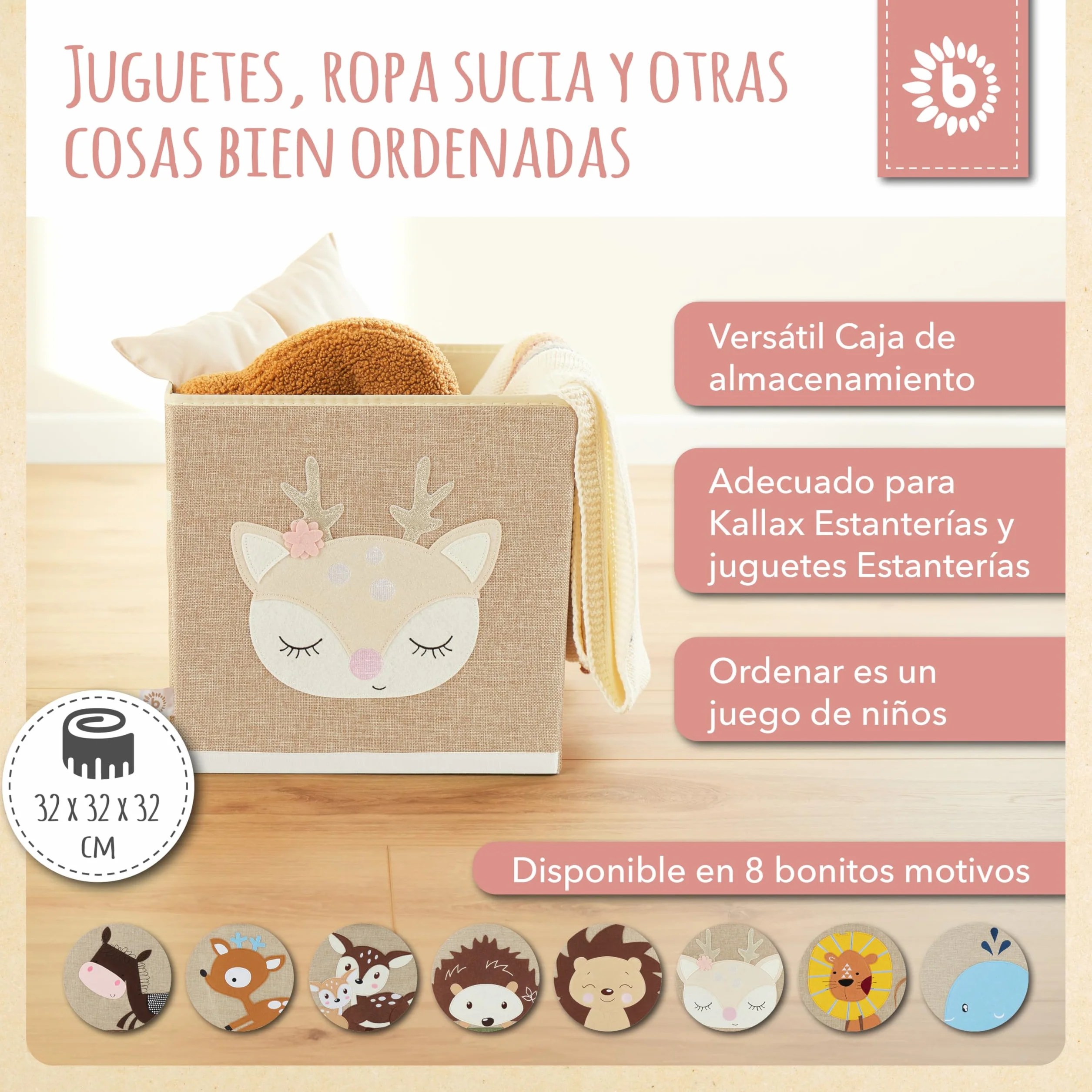 BIECO Caja Almacenaje 32x32x32 36L Plegable Decorativa para Kallax Estante Organizador Juguetes Infantil