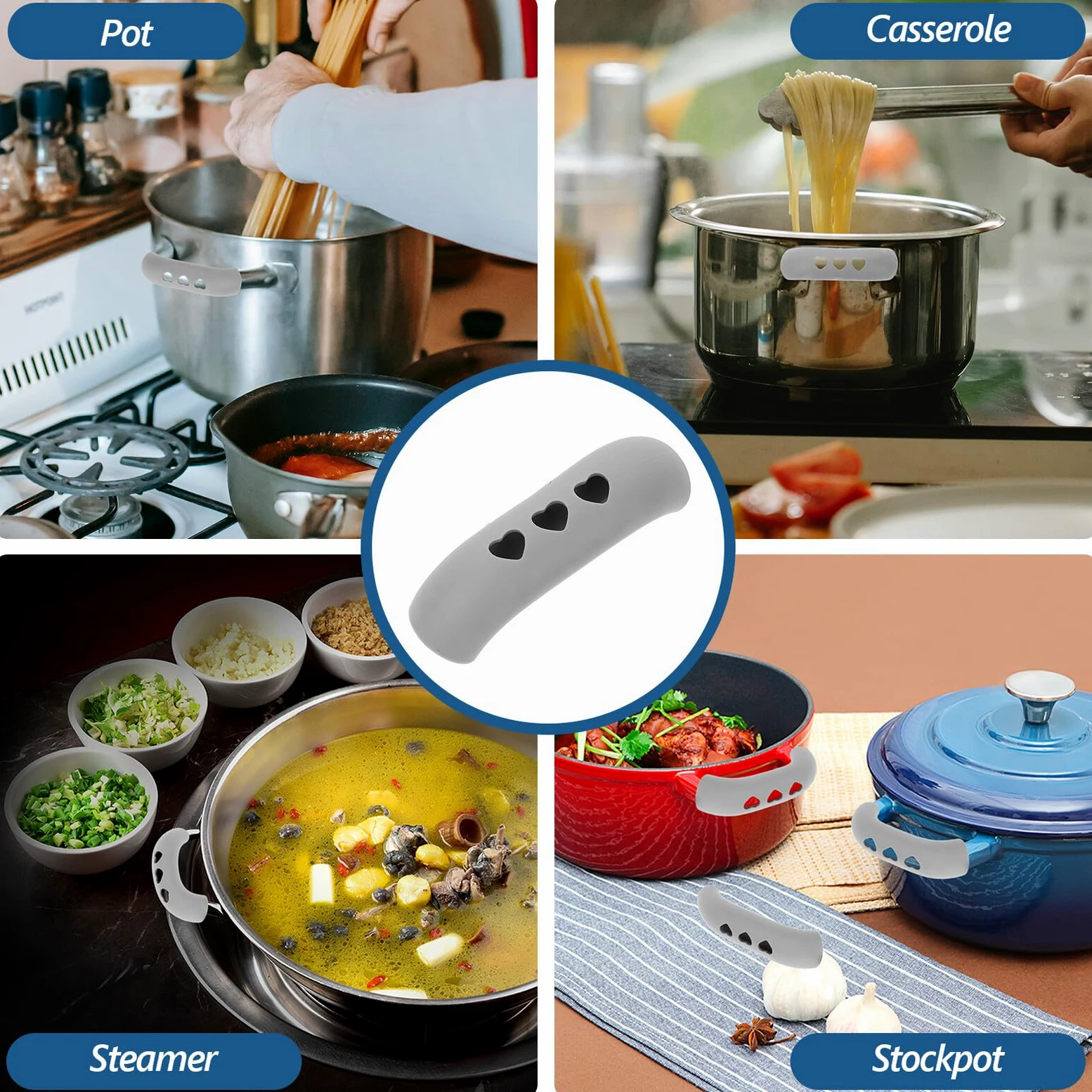 Fundas para Mangos de Olla Resistentes al Calor Antideslizantes de Plástico Duradero 80 Unidades Rojo Gris Claro Negro y Azul Protección Térmica para Sartenes Ollas