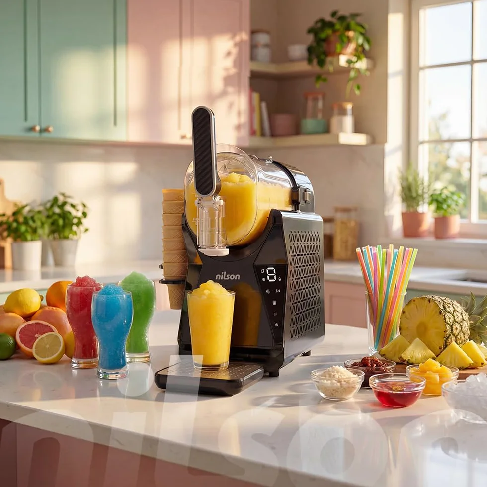 Máquina Granizadora, Heladera y Enfriadora de Bebidas, Ice Cream Maker, 10 Niveles para Granizados Bebidas Frías y Helados en Casa, Capacidad 1,5L, 5 Modos de Funcionamiento, Display LED