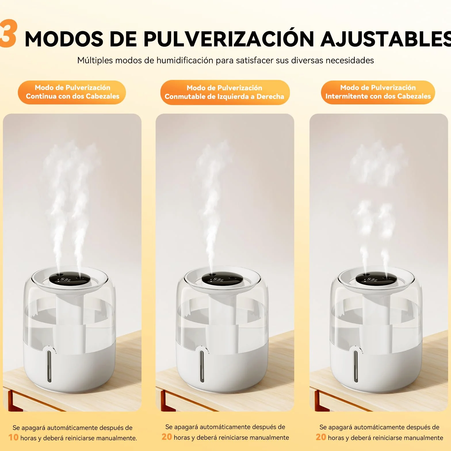 Humidificador 3.8L Top-Fill Silencioso 36dB 30H Autonomía Luz Nocturna Apagado Automático para Bebés y Plantas