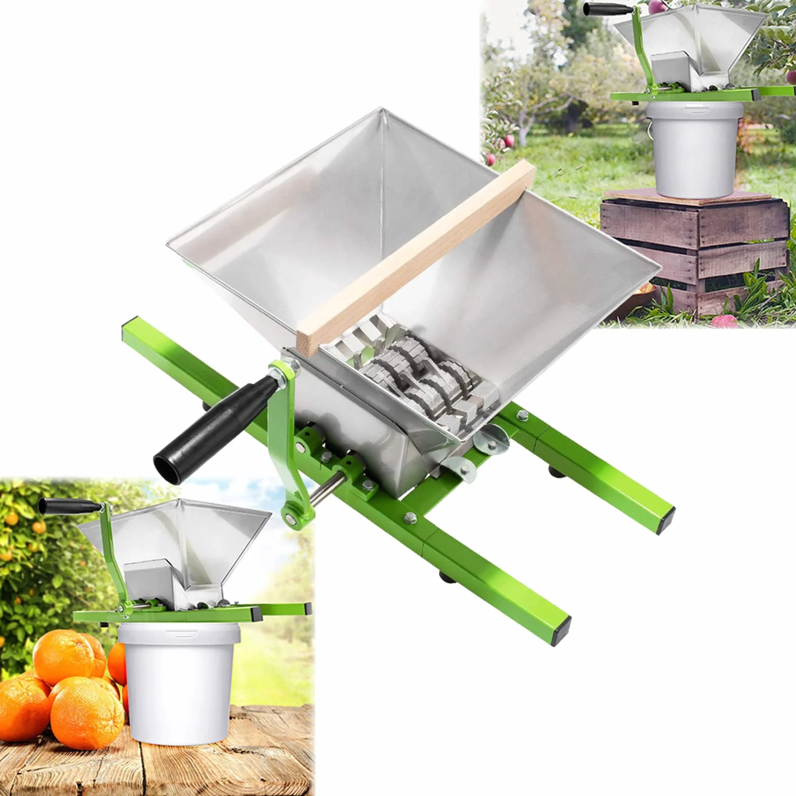 LZQ Molinillo de fruta de acero inoxidable, 7 L, para manzanas, prensador de uvas, molinillo de puré, triturador de frutas con manivela
