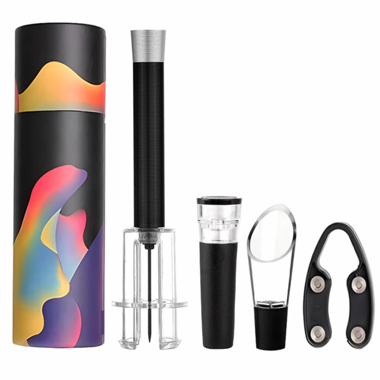 Juego de 4 extractores de corcho con bomba de aire, abridor de botellas de vino a presión portátil con aireador, juego de abridor de vino, regalo para amantes del vino, amigos, apertura rápida de
