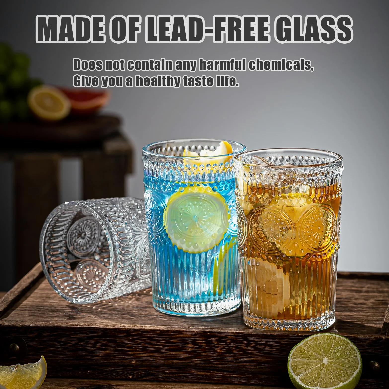 Juego de 8 vasos de cristal vintage de 13.5 onzas, duraderos para cócteles, agua, jugo, cerveza, vino, edición especial, vajilla, apto para lavavajillas