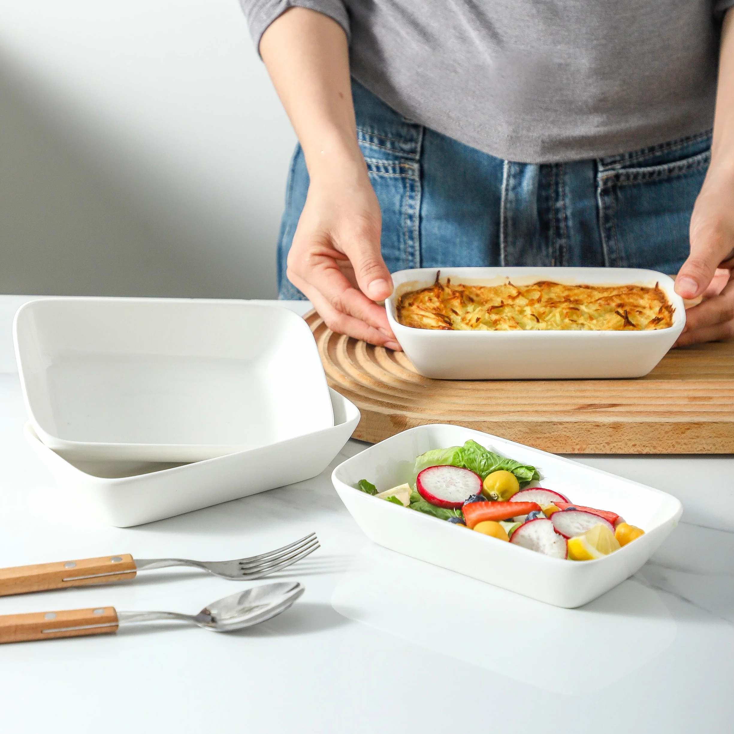 Plato pequeño de cerámica para hornear, 7 x 4.5 pulgadas, apto para horno, sartenes rectangulares individuales de 13.5 onzas para gratinado, cazuela, soufflé, pudín, juego de 6