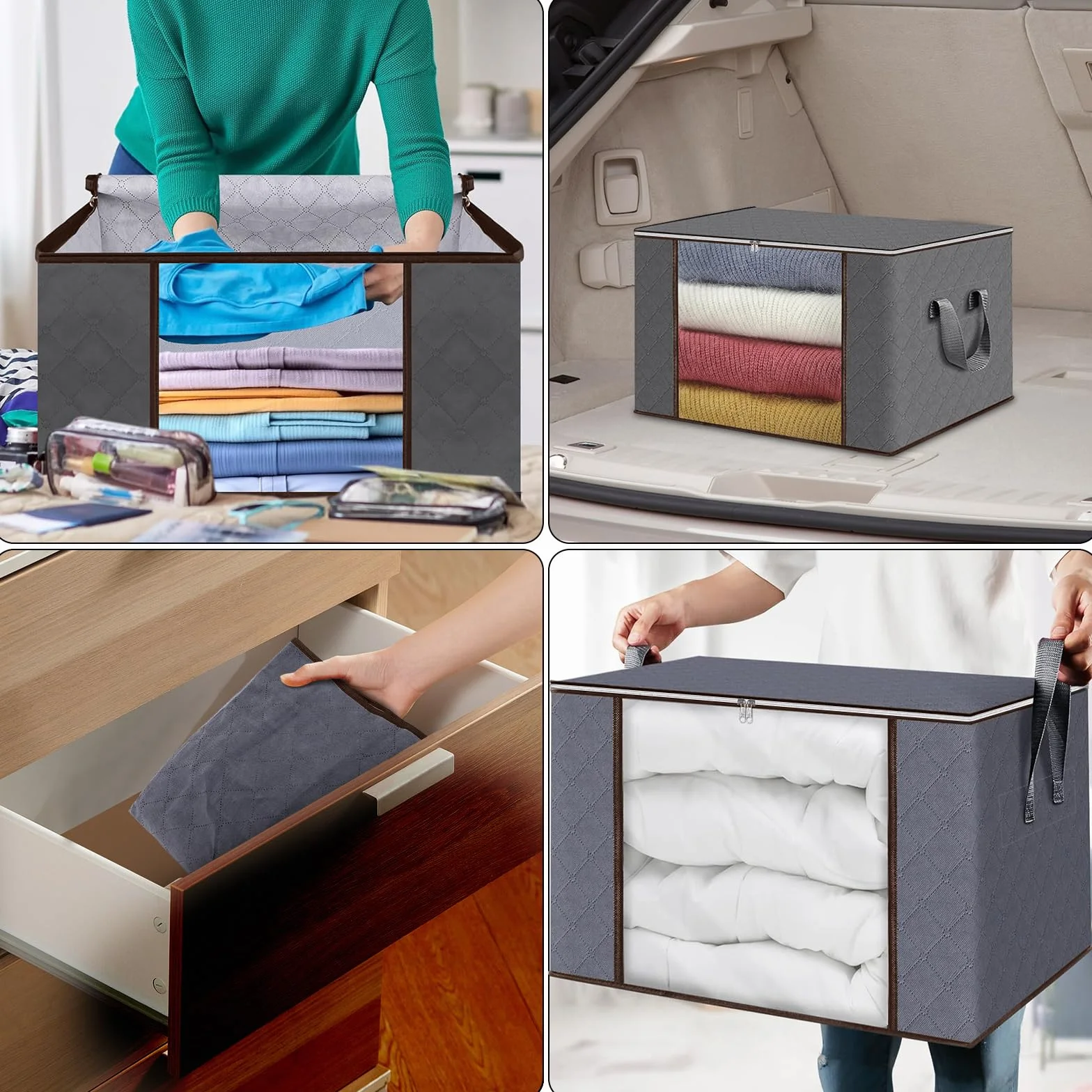 Collazoey 6 Piezas Cajas Almacenaje Ropa,90 L Bolsa de Almacenamiento para Ropa Plegable,Contenedores de Almacenamiento para Organizar Dormitorios, Armarios,Ropa, Edredones,con Tapa y Asa,Gris