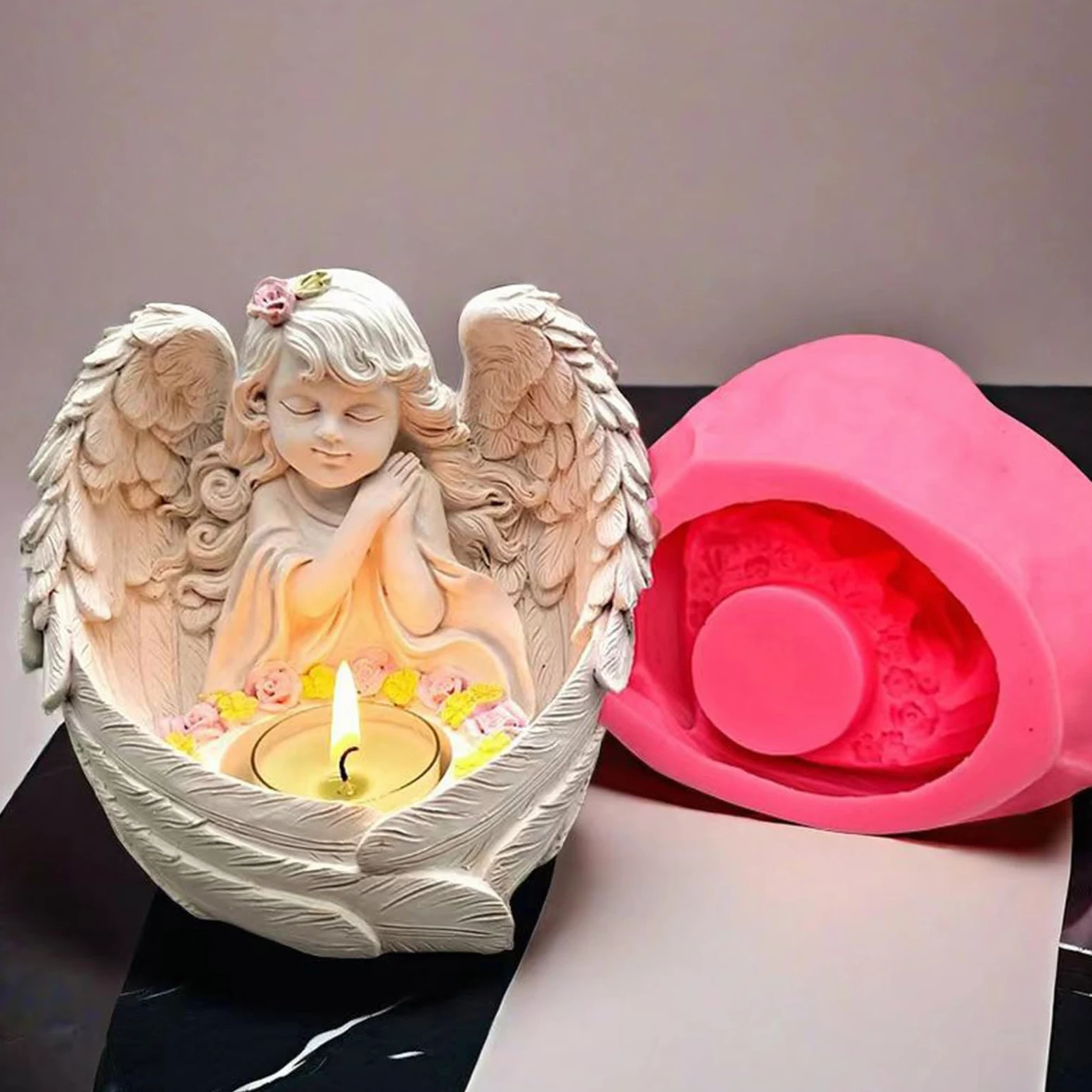 Moldes de silicona para niña, soporte para velas, decoración del hogar, moldes de silicona de yeso para base artística
