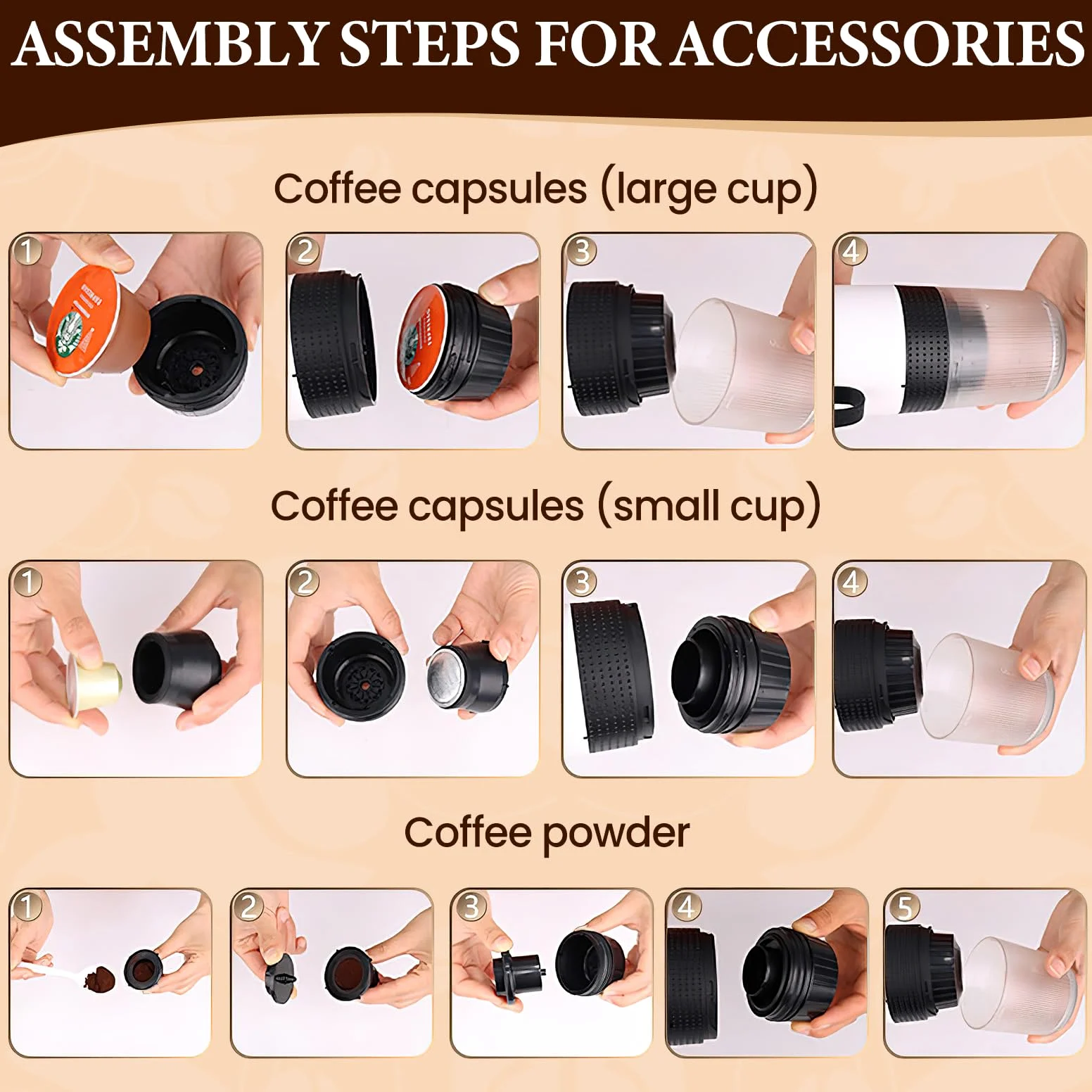 Kouamor Cafetera portátil, cafetera portátil, máquina de espresso, máquina de café eléctrica 3 en 1, cápsula grande, cápsula pequeña, café en polvo, para camping, caravana, oficina, hogar, coche