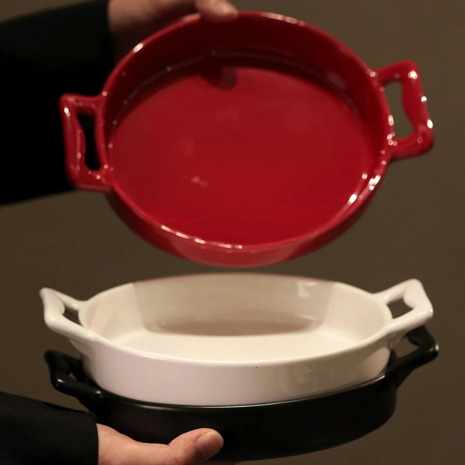 Versátil Fuente for Hornear De Cerámica Pequeña Con Dos Asas for El Hogar(Negro)