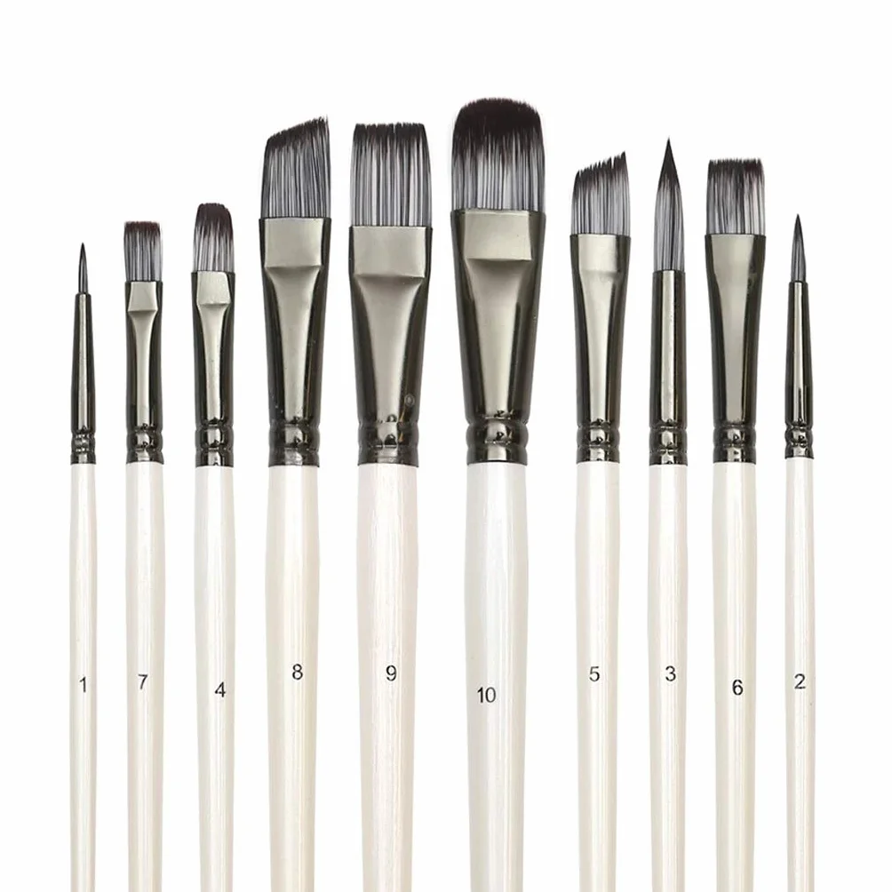 Juego de 10 Pinceles para Pintura artística: acrílico, Gouache, óleo, Acuarela y Lienzo. Puntas de Nailon sintético.