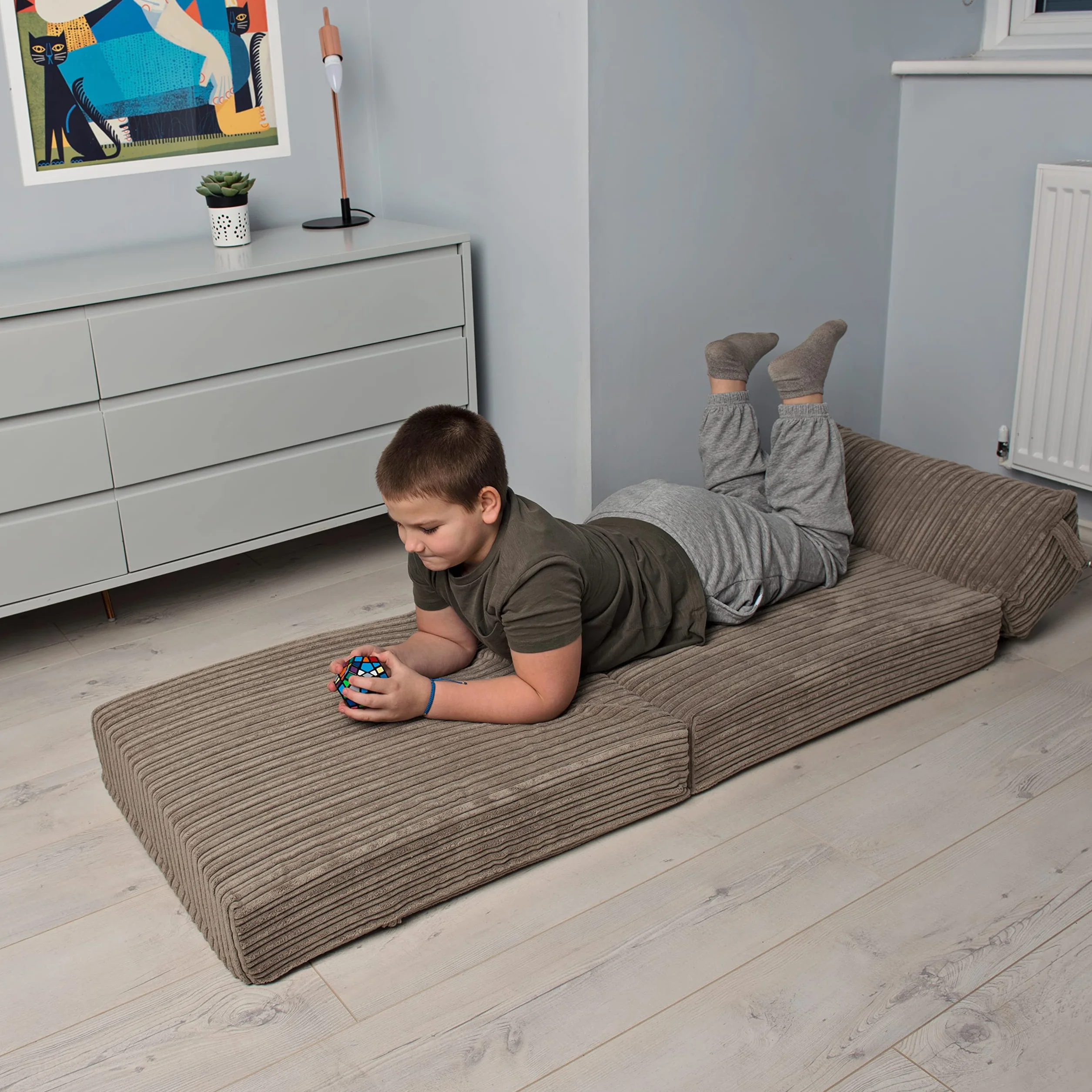 Loft 25 Jumbo Cord Plegable sofá Individual Futón Z-Cama | Sleepover Guest Living Room | Silla Suave y cómoda | Ligero y Duradero | Muebles de Tela de Calidad Cord (Acero)
