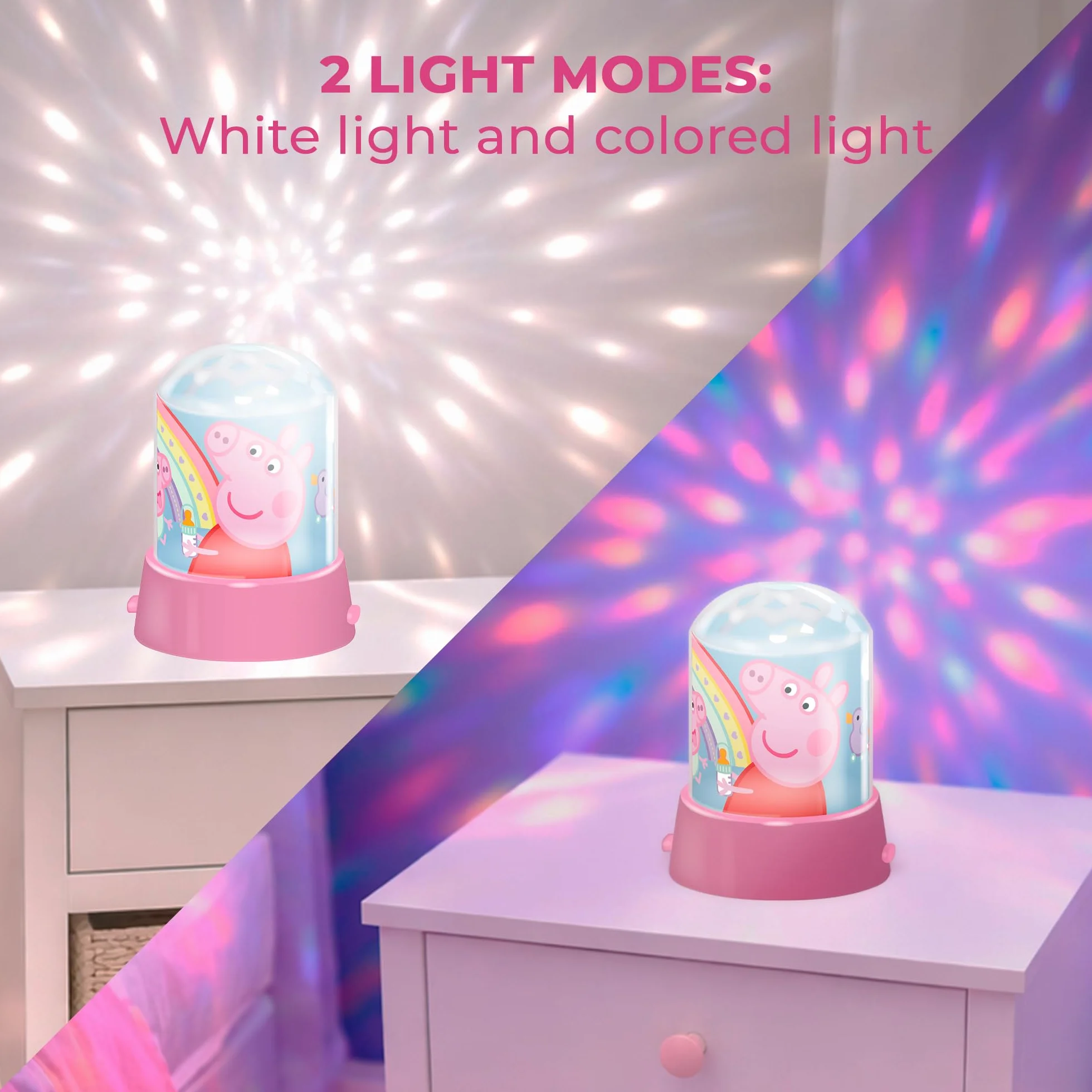 WONDEE Peppa Pig Lámpara Proyector Infantil 2 Modos Quitamiedos Fija y Proyector de Luces Regalos para Bebés Niñas Niños 6 meses a 5 años