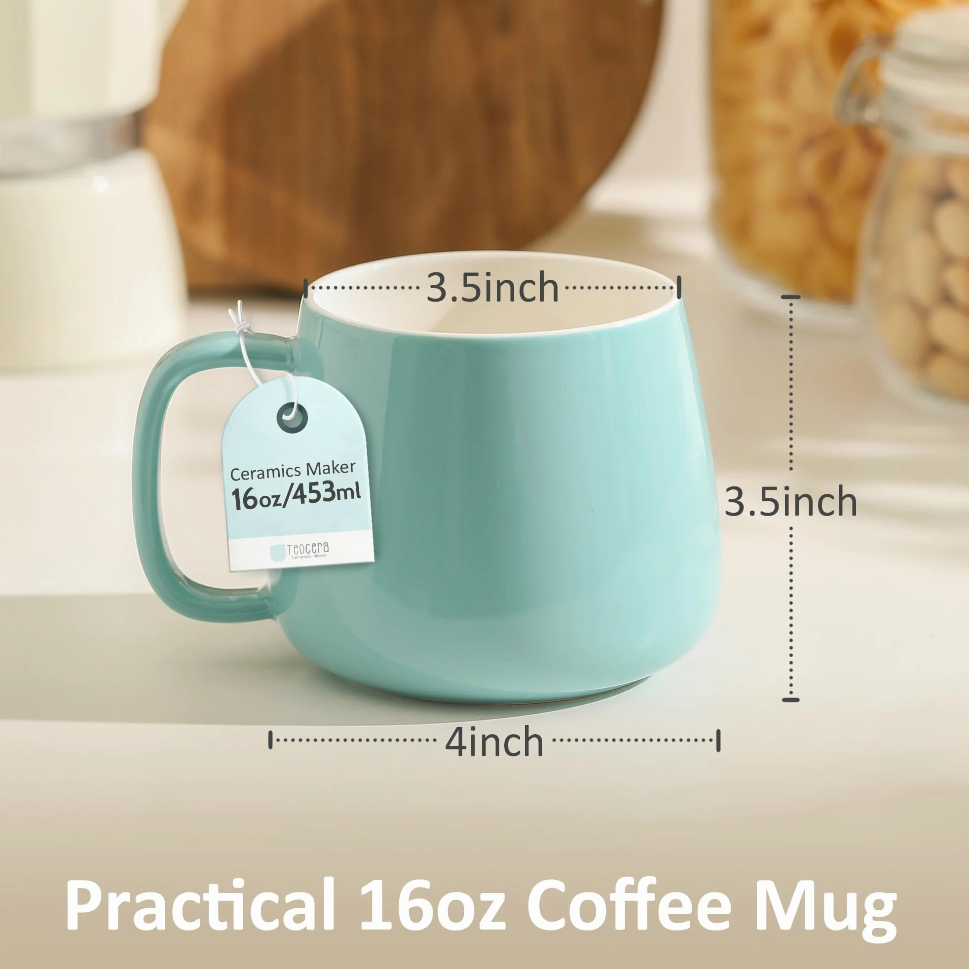Teocera Juego de 4 tazas de café de cerámica de 473 ml, apilables, aptas para microondas, lavavajillas y horno, ideales para café, capuchino, chocolate caliente, regalos de inauguración de la casa