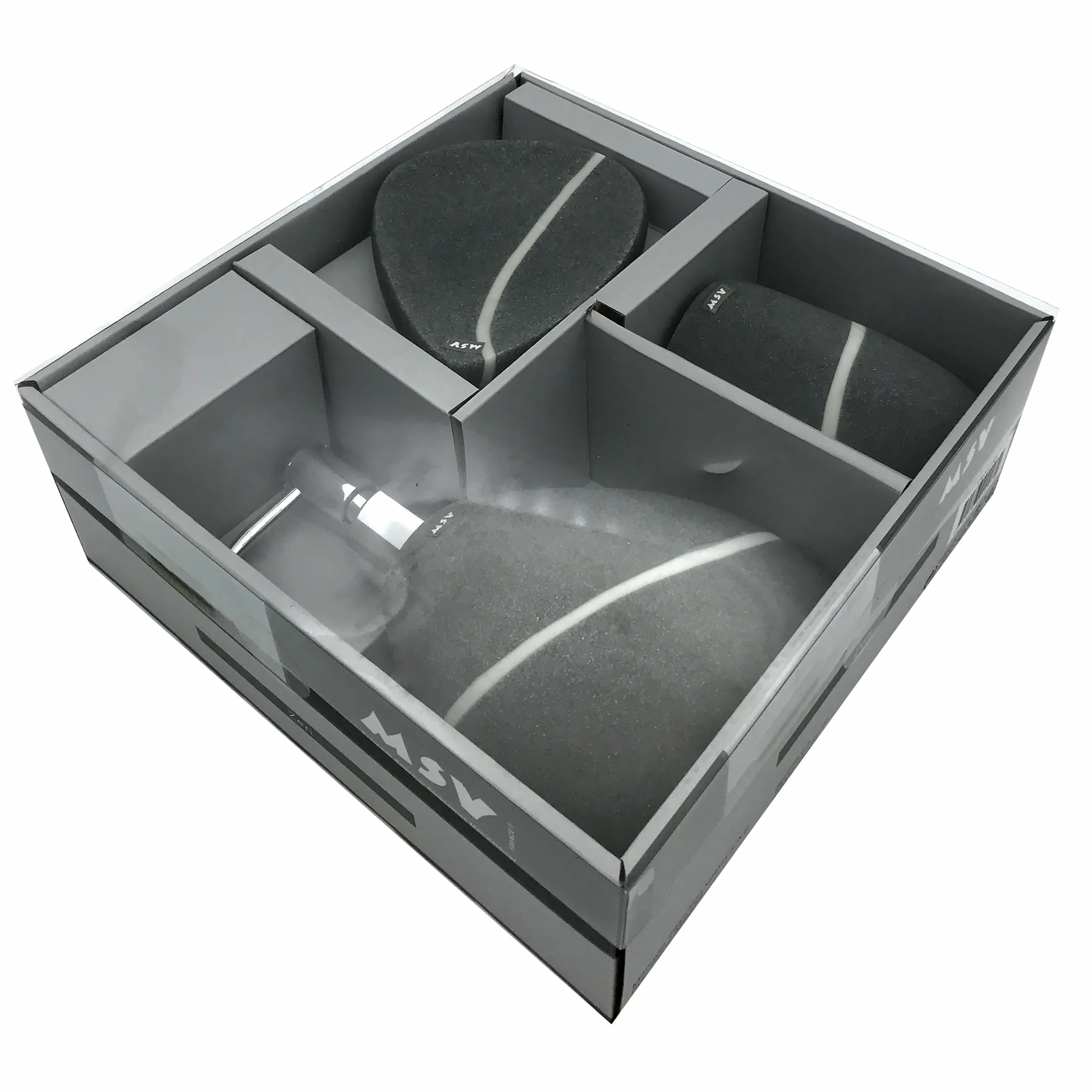 MSV Set de 3 Accesorios de baño de poliresina, dispensador de jabón, jabonera, Vaso para cepillos de Dientes, Gris Piedra Zen