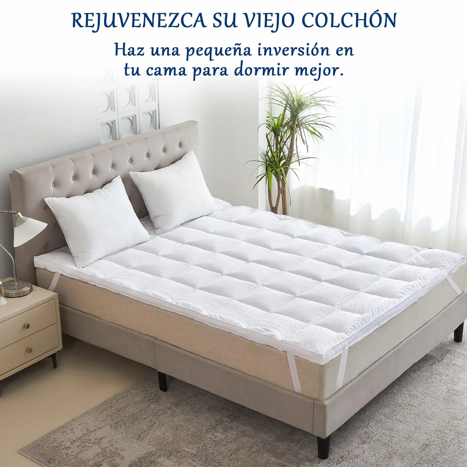 Bedecor Sobrecolchon de Microfibra 150x200, Muy Suave y Comodo Cubre Colchon con Diseño Antideslizante, 3D Massage Bubbles Lujoso Topper 150x190/200