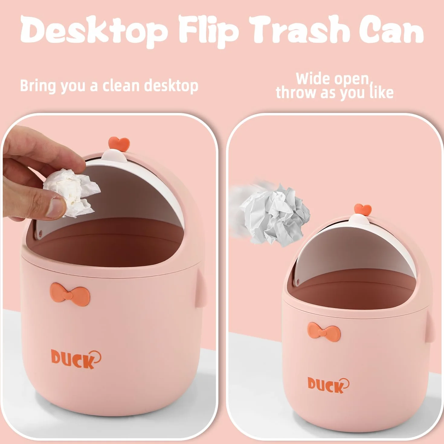 Huifoo Mini Cubo de Basura de Mesa con Tapa - Decoración Kawaii, Caja de Almacenamiento