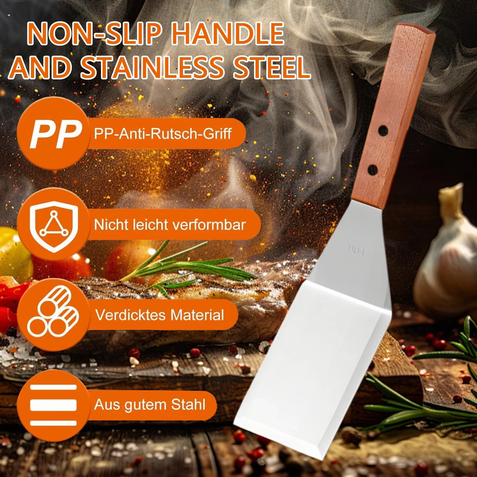 Aplastador de Hamburguesas Juego, 14 × 14 × 7,5 cm Aplasta Hamburguesas, Redondo Acero Inoxidable Prensa de Hamburguesa con Espátula de 29,5 × 7,1 cm para Asar en Plano y Reducir Grasa