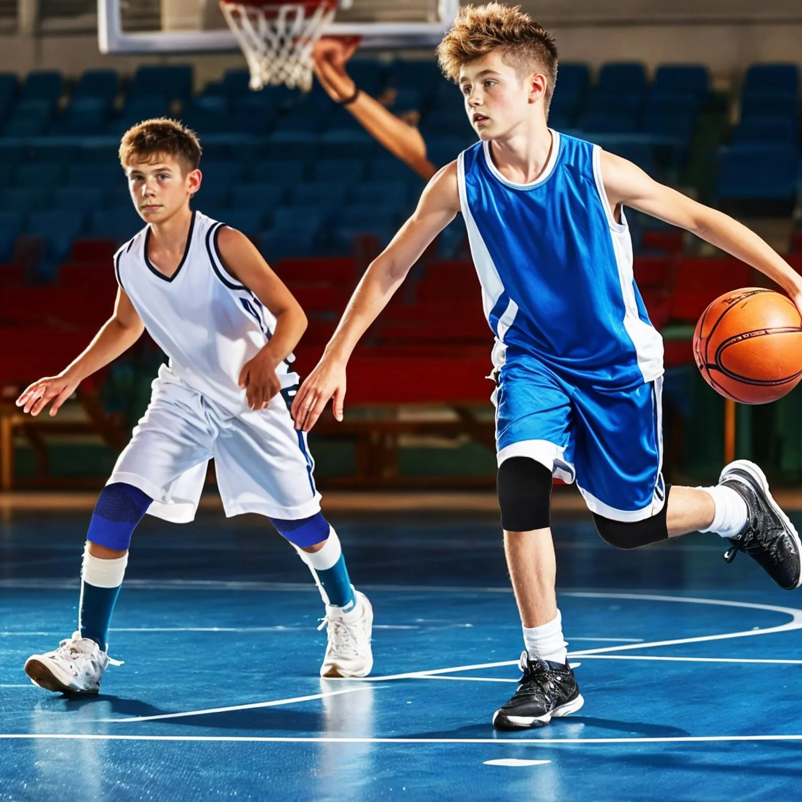 Rodilleras para niños de balonmano y voleibol transpirables, elásticas y suaves (Azul)