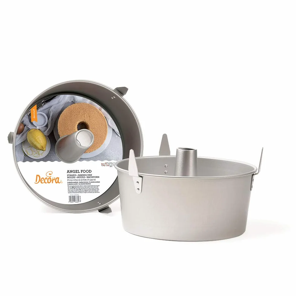 DECORA, 0062650 Molde Profesional Ø 25 x 11 cm para la Creación de Angel Food o una Chiffon Cake, de Aluminio Anodizado, Sin Puntos de Soldadura, Diseño Profesional