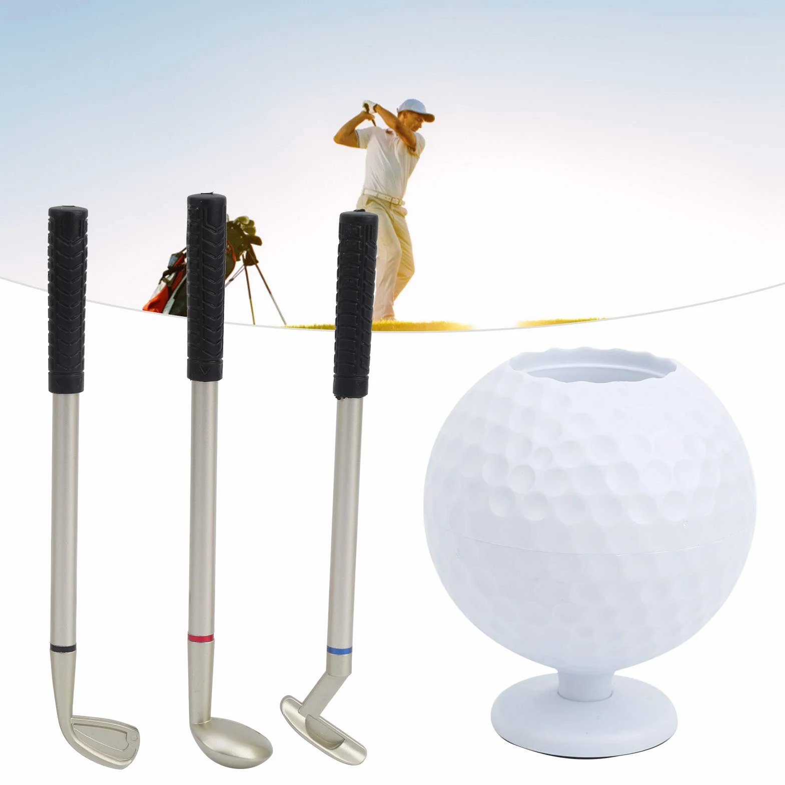 CHICIRIS Bolígrafo Golf 3 uds, Soporte Mini Pelota Golf, Regalo Escritorio Golfista