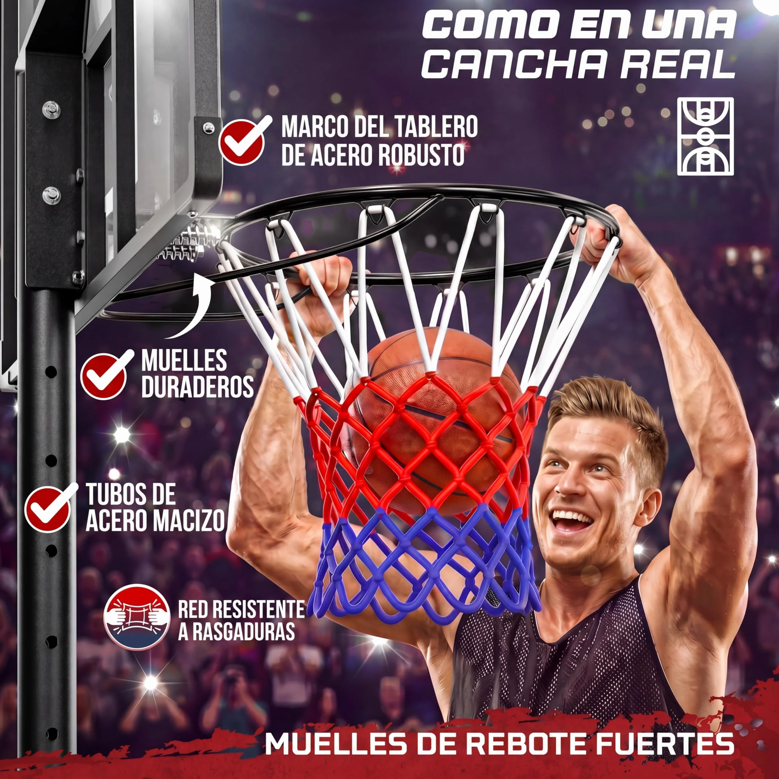 Canasta Baloncesto Exterior Altura Regulable 135-305 cm Soporte Portátil Base Rellenable 60 kg Aro Amortiguador Ø45 cm
