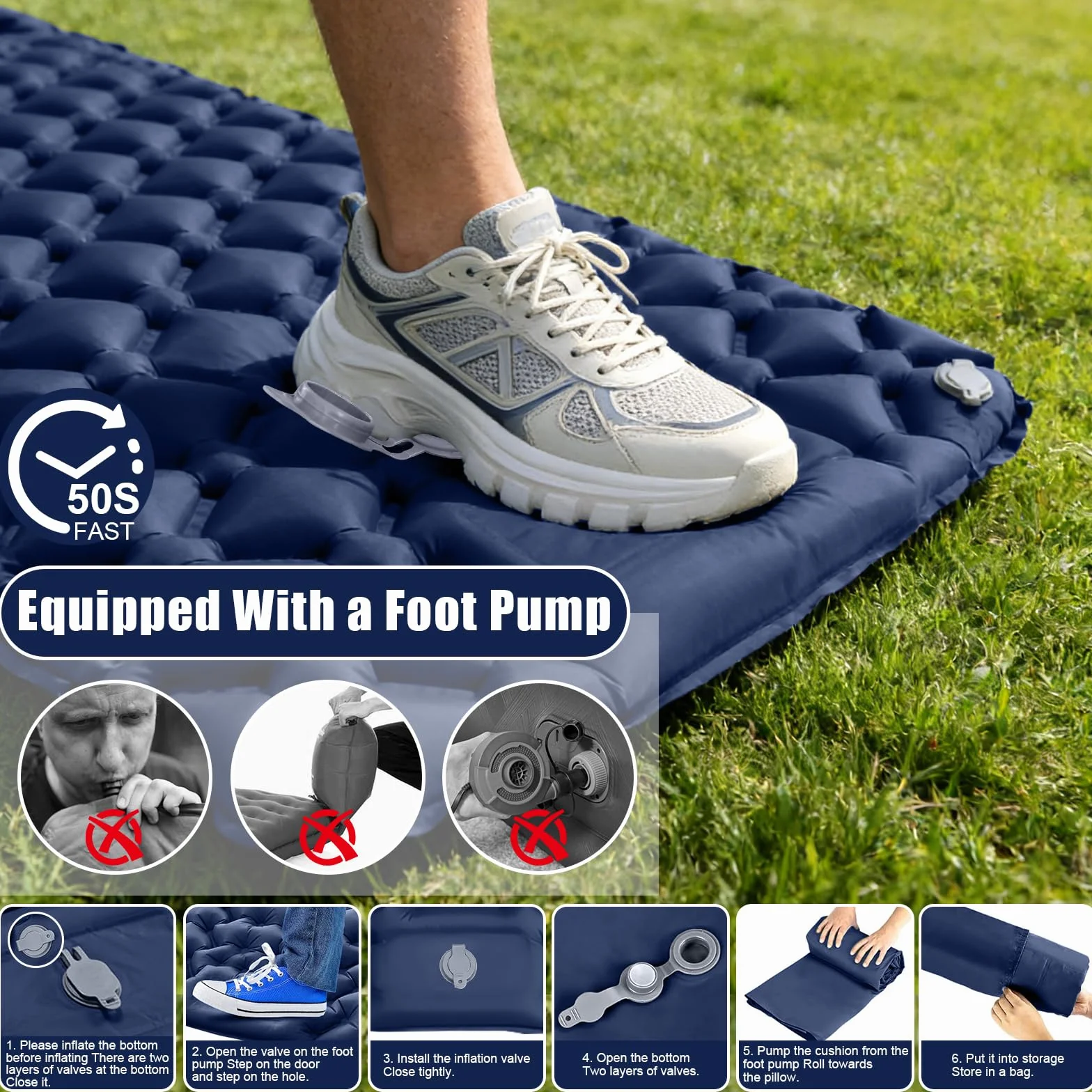 Colchoneta Autoinflable Ultraligera para Acampar, Esterilla Inflable Portátil Individual con Bomba de Pie