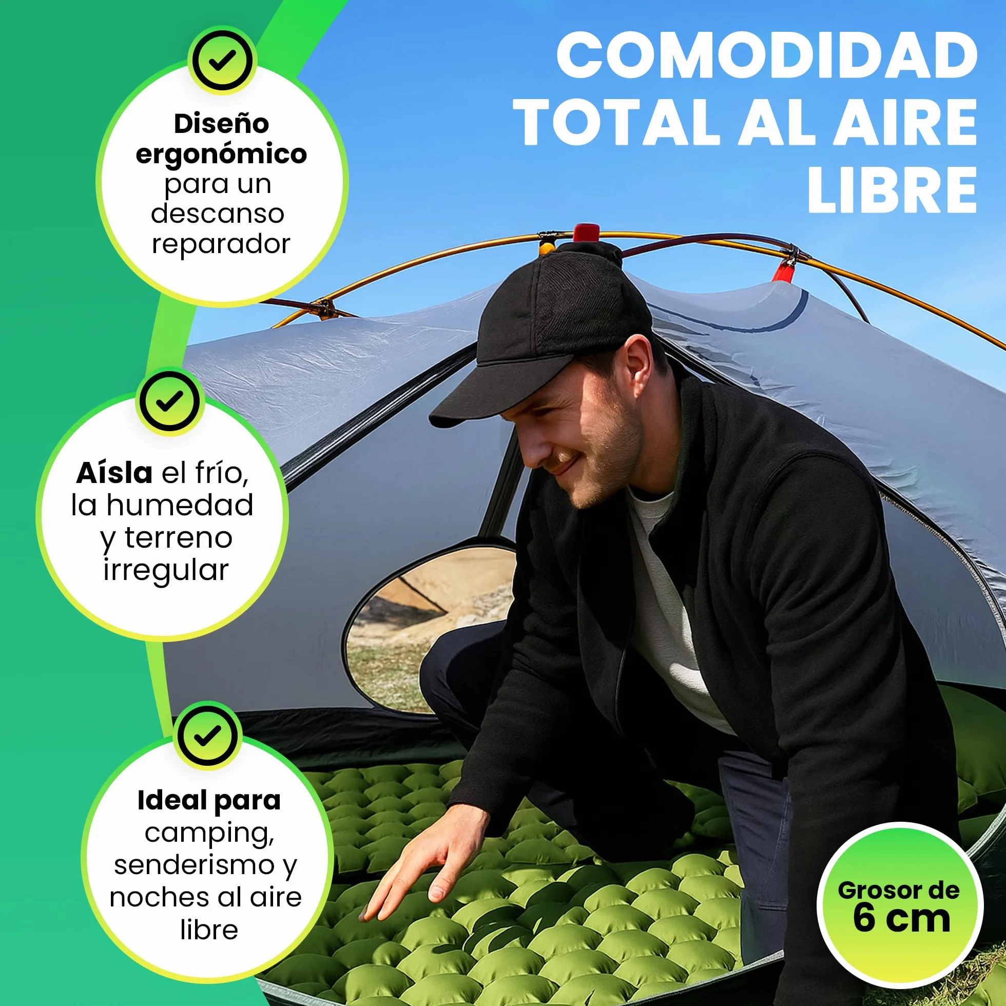 ANDRO Colchoneta Camping Hinchable Individual Ultraligero Portátil para Acampada
