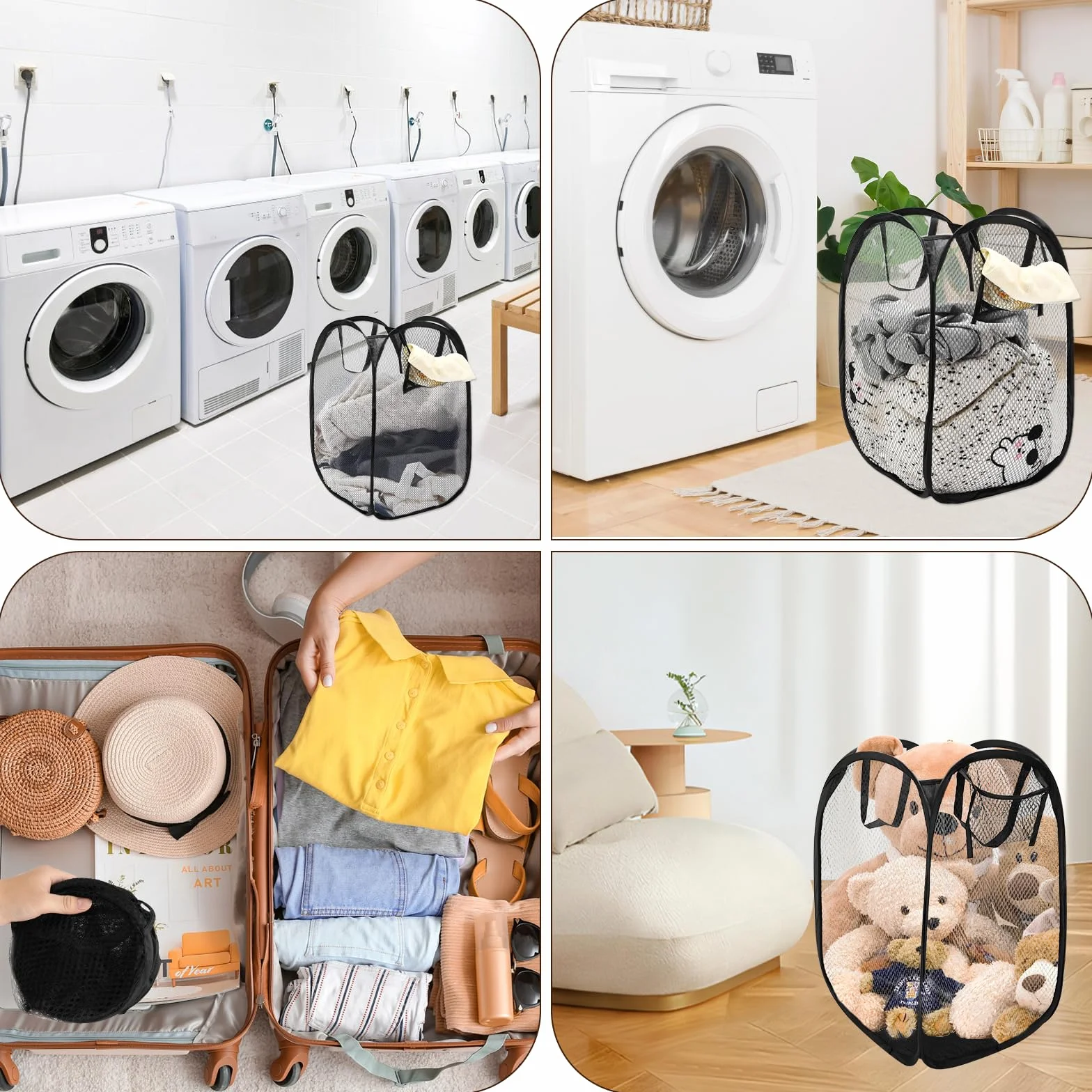 3 piezas Cesto Plegable de Malla Plegable, Cesta Ropa Plegables con Asas, Cestos para Lavanderia Plegables, Cesta Portátil de Malla, Pop-Up Mall Barreño para Baño, Camping y Viajar
