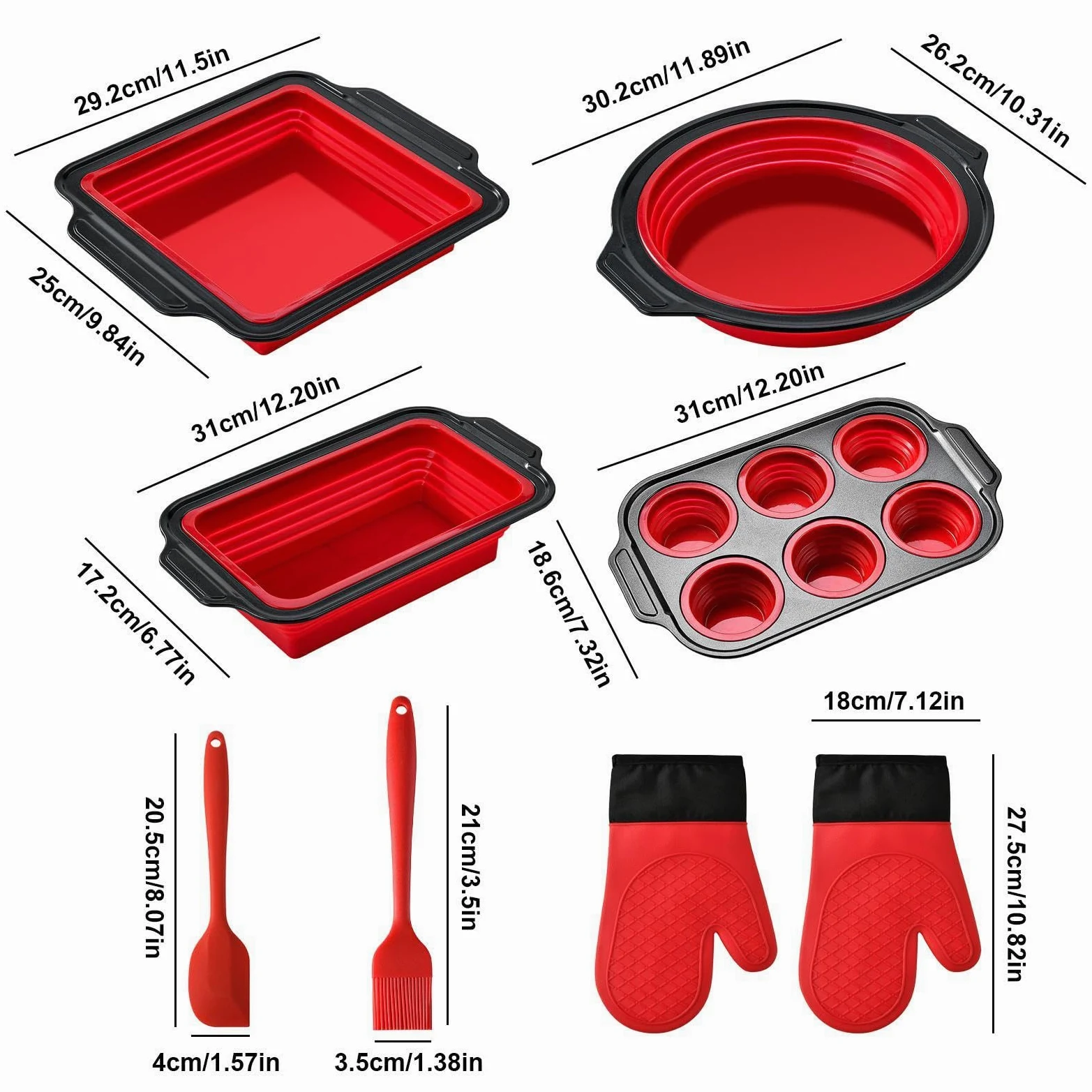 Juego de Moldes de Silicona para Hornear apilable y apto al lavavajillas | Con manoplas, rascador y cepillo, set con molde de silicona de horneado Para pan, galletas, huevos, horno, tostadora