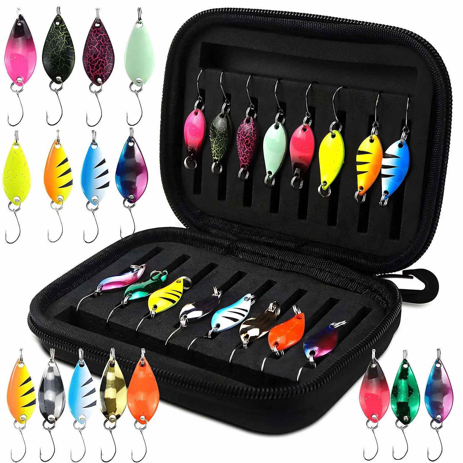 Cucharillas Pesca Trucha 16 Piezas Set Señuelos con Caja