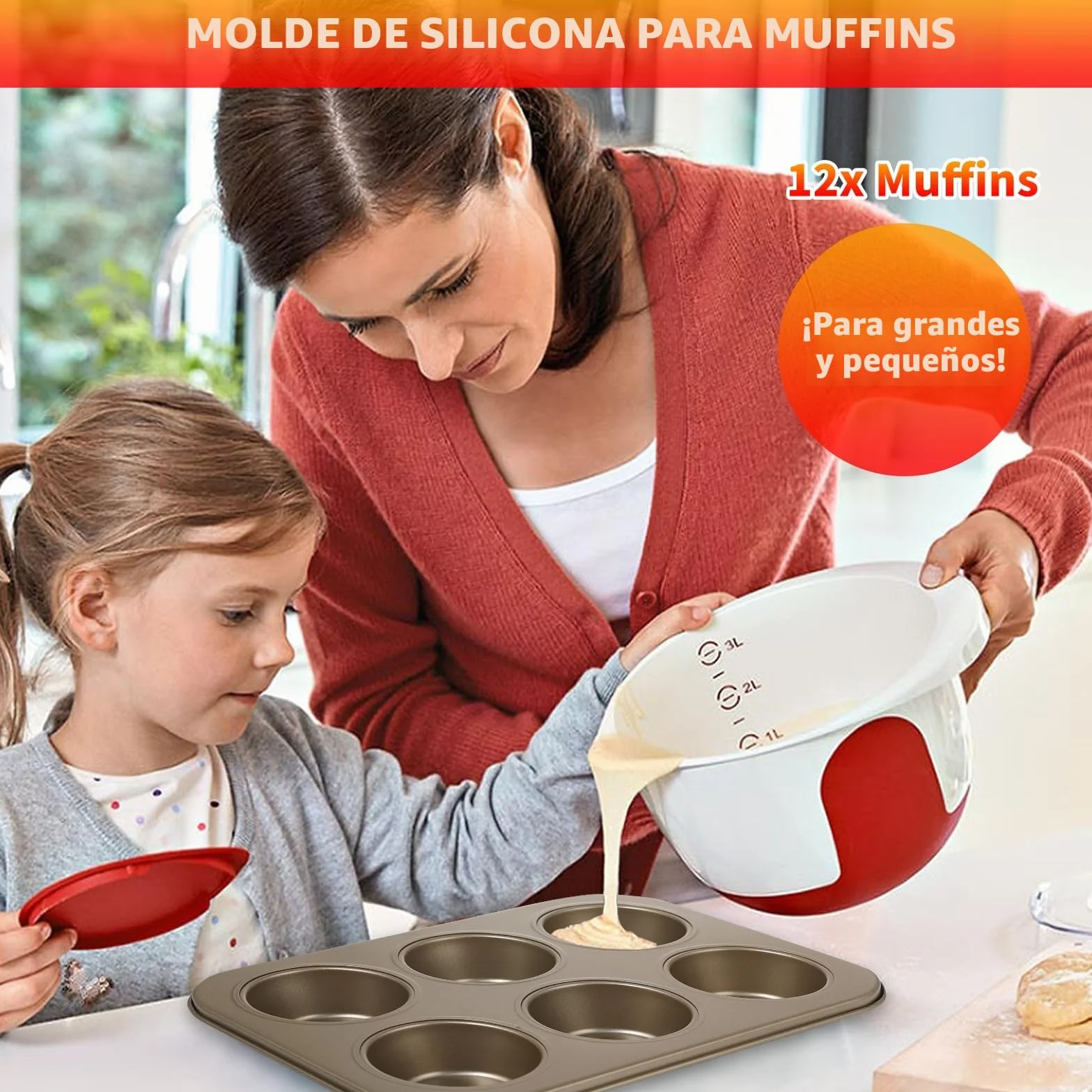 KITDAHOM Juego de 2 moldes de acero para 6 magdalenas, bandeja para hornear antiadherente, ideal para magdalenas, tartas y pudín