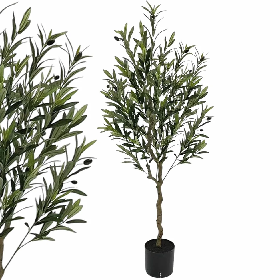 Árbol de Olivo Artificial Grande 120 CM ~ 140 CM - Planta en Maceta para Interior - Árbol de Olivo para Decoración Moderna de Cuarto de Baño y Salón (120CM)