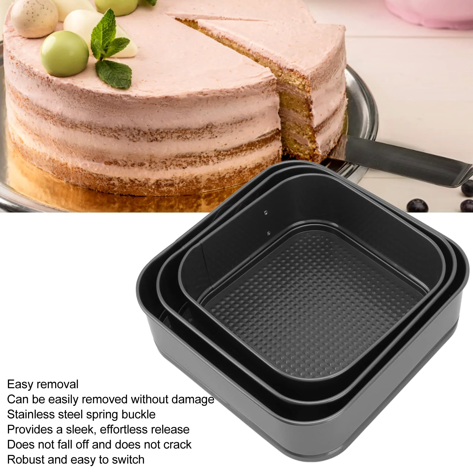 3Pcs Springform Pan, Leakproof Nonstick Cheesecake Pan with Stainless Steel Spring Buckle, Springform Cake Pan with Removable Bottom for Cheesecake Pizza Bread (24/26/28)