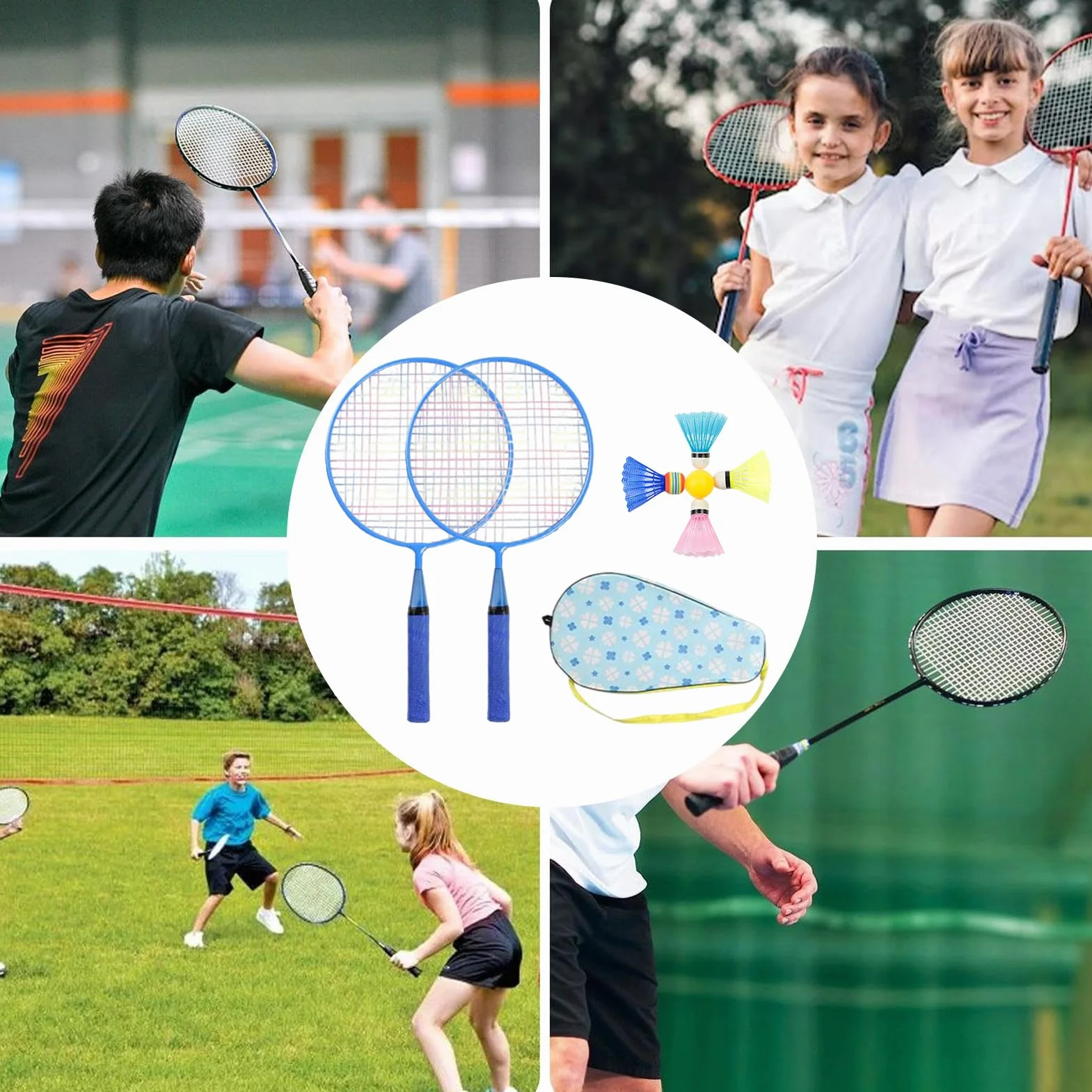 Juego de raquetas de bádminton para niños con raquetas de repuesto y volantes, juego de volantes ligeros con mango suave para familia, niños, amigos