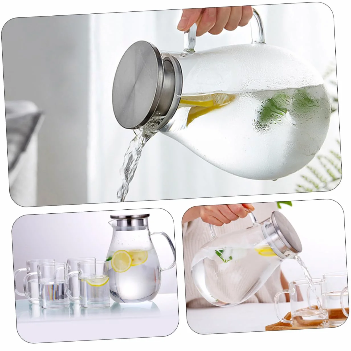 NOLITOY Jarra de Vidrio Grande con Tapa Antigoteo y Diseño Fácil de Usar para Bebidas Frías y Jugos Casa