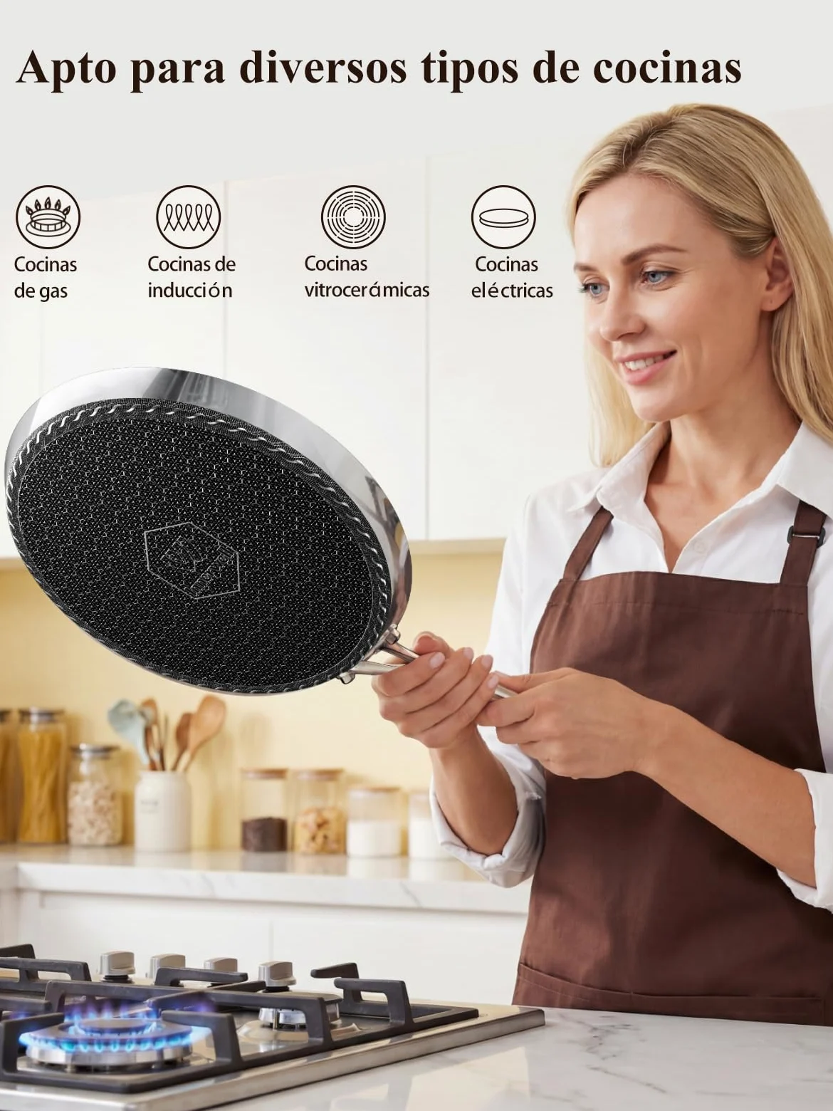 Innerwell Sartén para Crepes de 26 cm de Acero Inoxidable, Antiadherente | Mango de Acero Inoxidable, Apta para Todo Tipo de Cocinas, Incluida la Inducción, Apta para Lavavajillas y Horno, sin PFOA