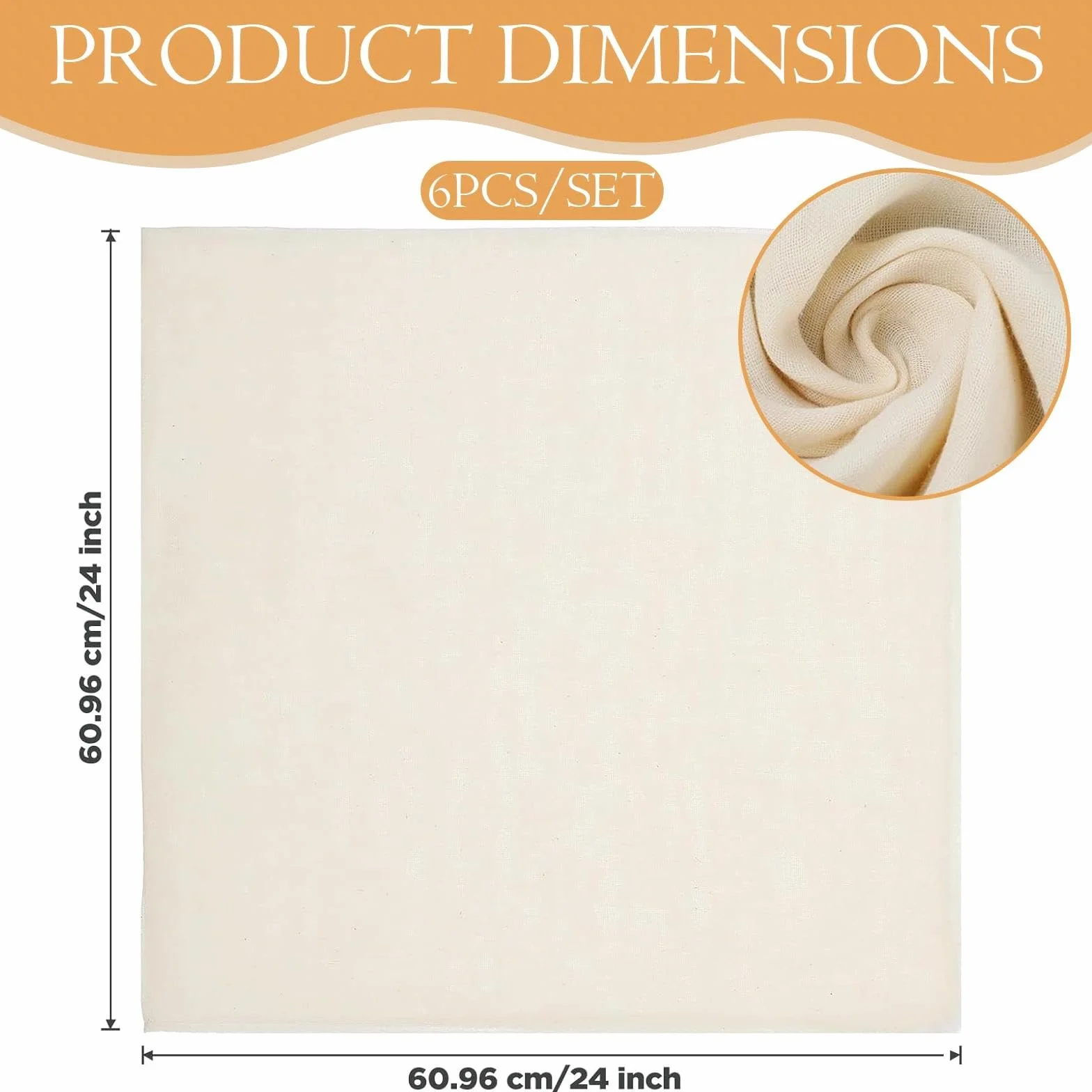 6 Piezas Cheese Cloth, Colador de Tela 60 × 60 cm Colador Tela Reutilizable, Estameña Lavable Telas Filtrantes para Caldo Filtrado Queso Jugo Fruta Prensada Fermentación de Masa de Pan