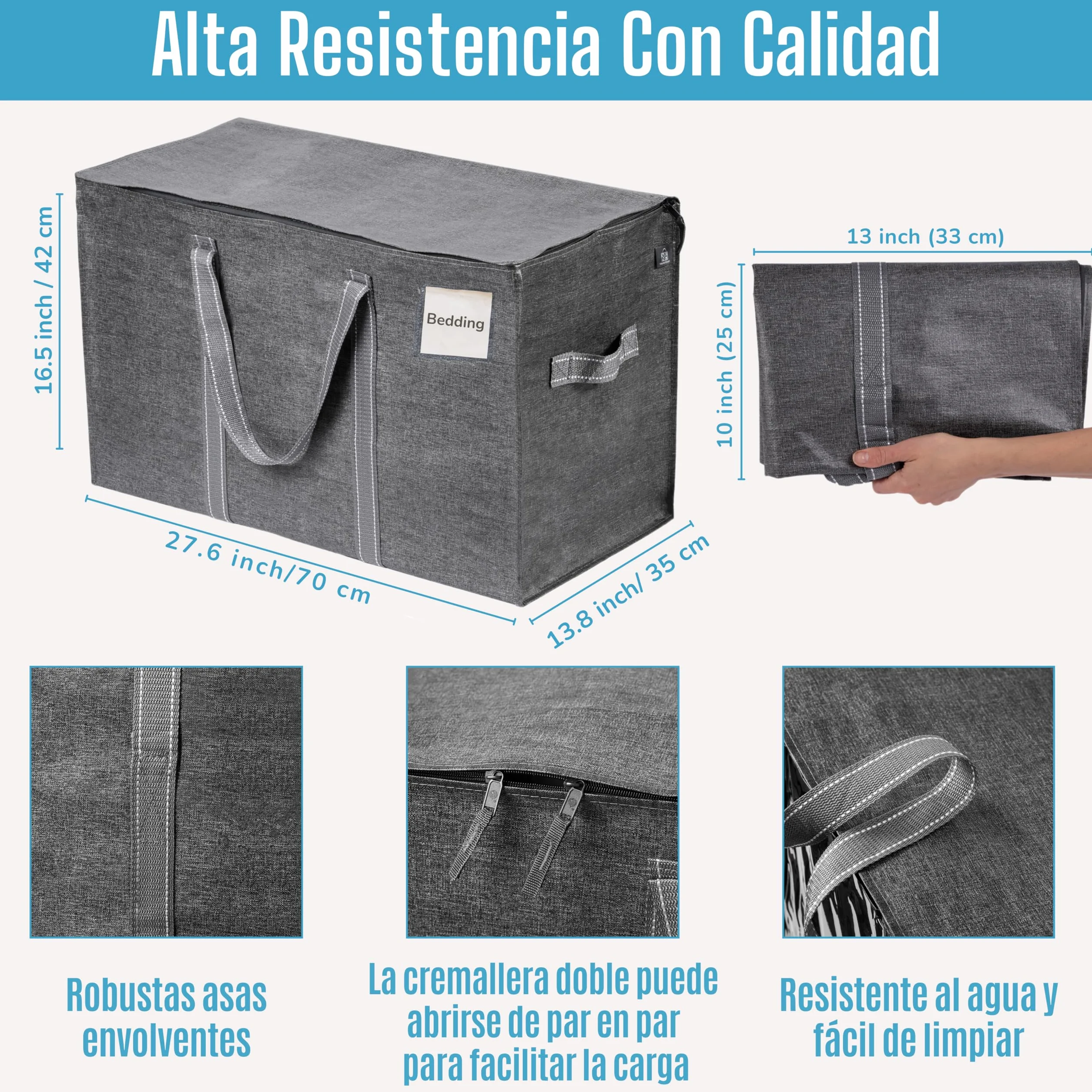 VENO Pack de 4 Bolsas de Almacenamiento para la Mudanza Extra Grande con Cremallera, Alternativa a las Cajas para Mudanzas, Bolsa de Viaje Plegable con Bolsillo para Etiqueta (Gris, Pack de 4)