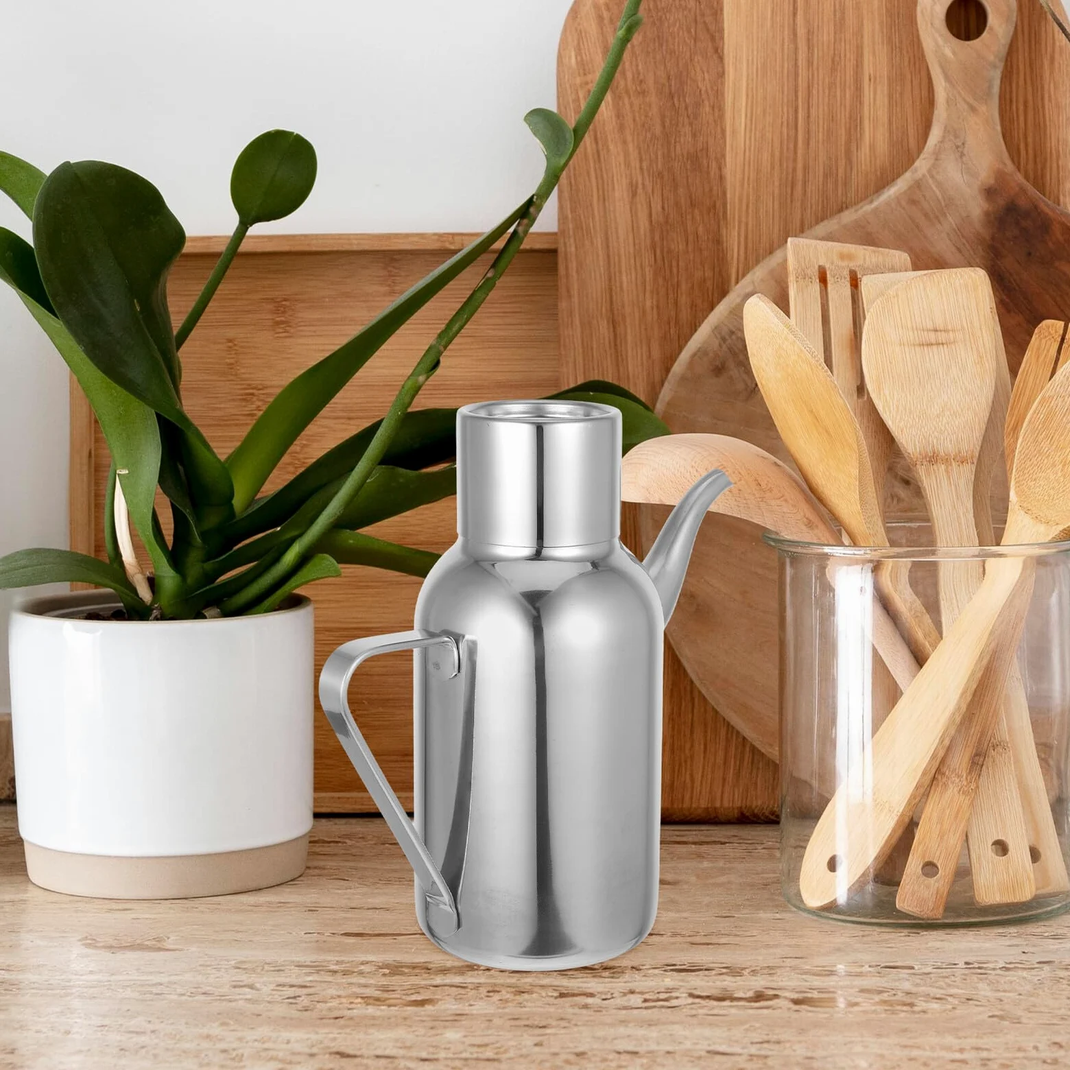 Dispensador de Aceite de Acero Inoxidable 800ml Plata | Uso en Cocina, Fácil de Limpiar y No Daña Manos, Acabado Redondo de Fabricación Cuidada