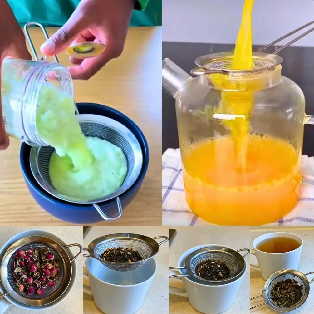 AHASON'S Juego de 3 coladores de malla fina de acero inoxidable 201ss con mango largo, tamaño pequeño 8 cm - mediano 12 cm - grande 18 cm, libre de óxido y sin bordes afilados (acero inoxidable)