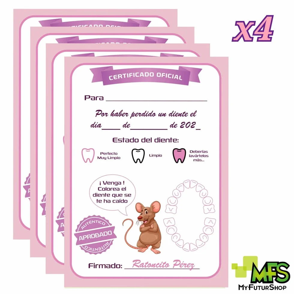 Myfuturshop® Puerta infantil para dejar dientes de leche al Ratoncito Perez. Regalo Original para niño y niña. contiene Caja para los dientes, Escalera y 4 certificados de Diente Limpio. (Rosa)