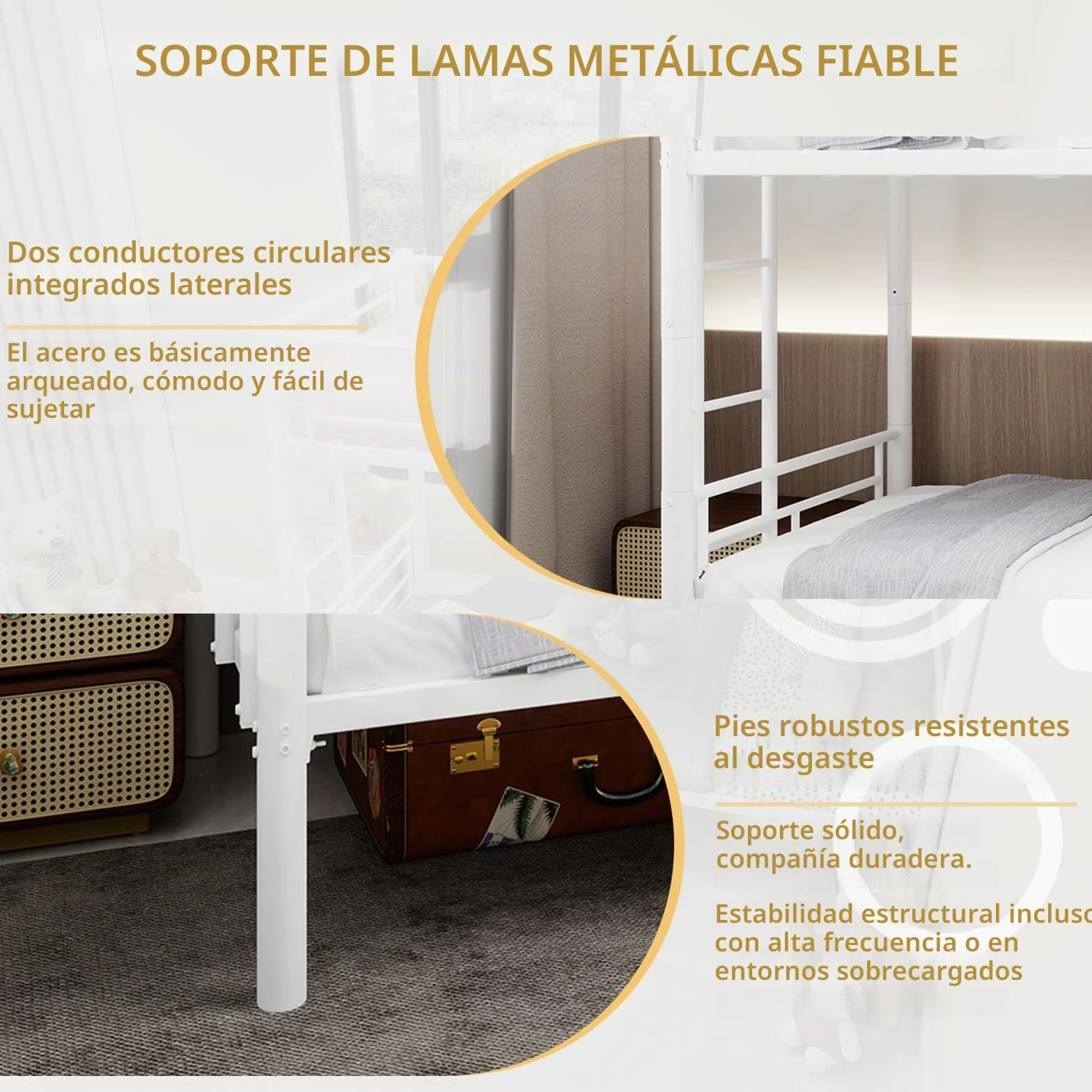 Litera de hierro, 90 x 190 cm, estructura metálica con escalera y barandilla, convertible en dos camas, apta para adolescentes y adultos (sin colchón) (blanco)