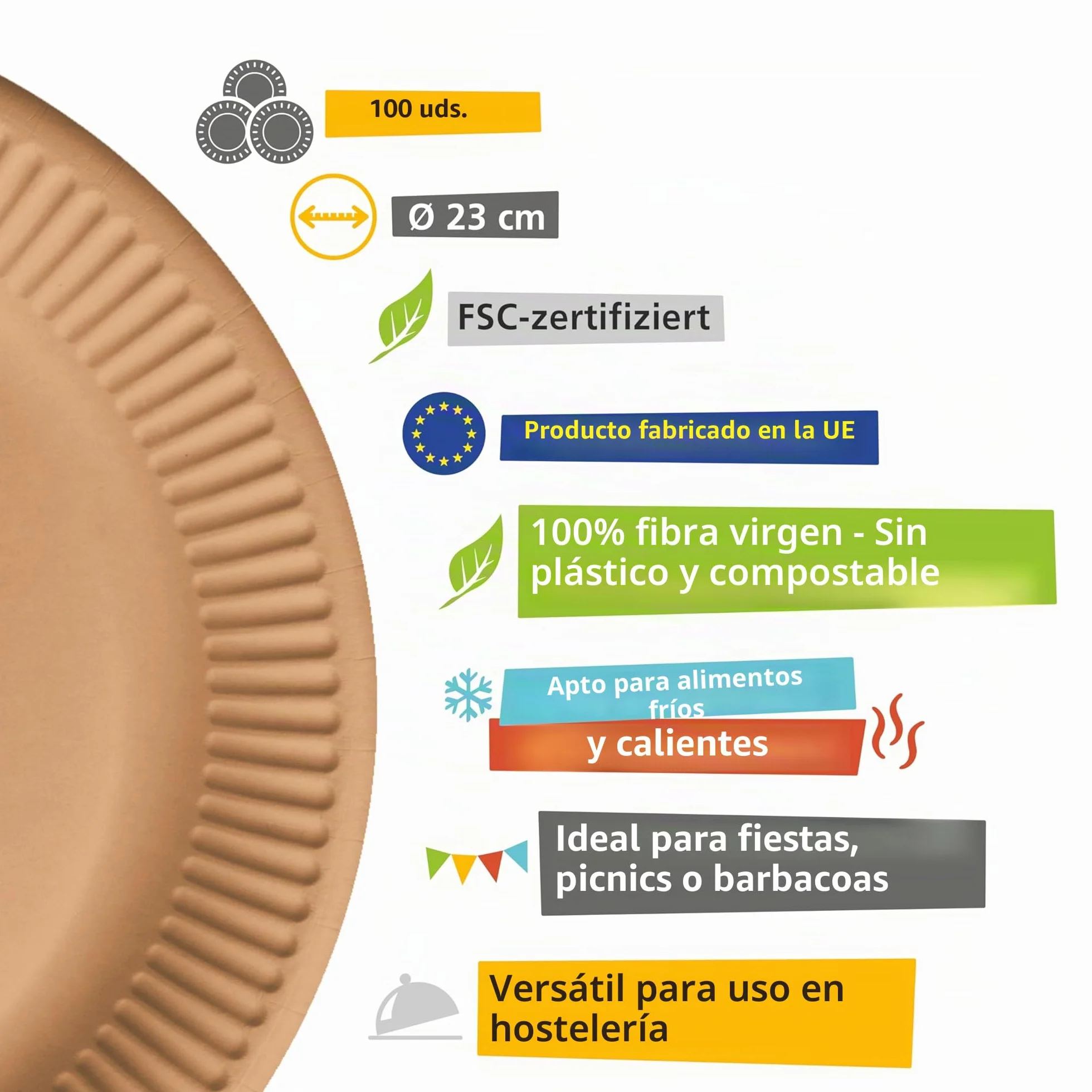 HEKU Be Green - Pack de 5 paquetes de 20 platos de papel orgánico (23 cm de diámetro)